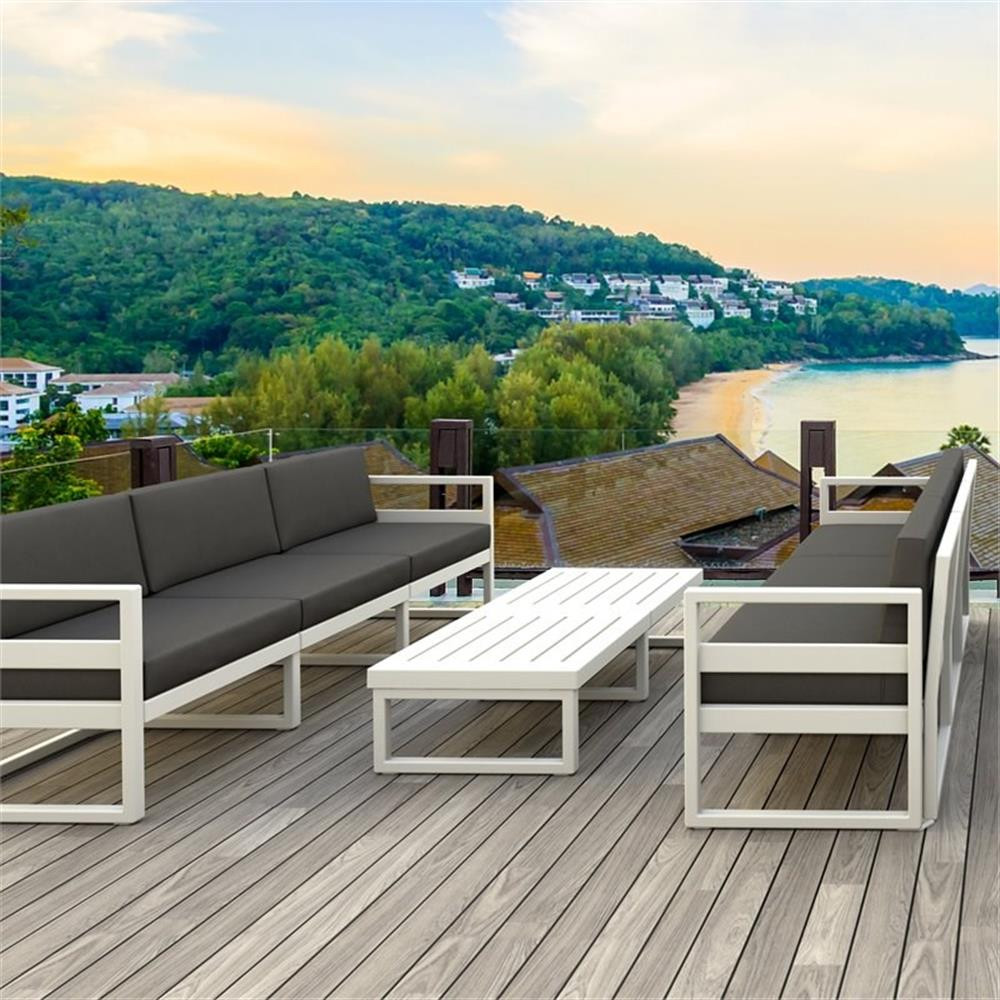 Mykonos Patio Sofa White with Acrylic Fabric Charcoal Cushions