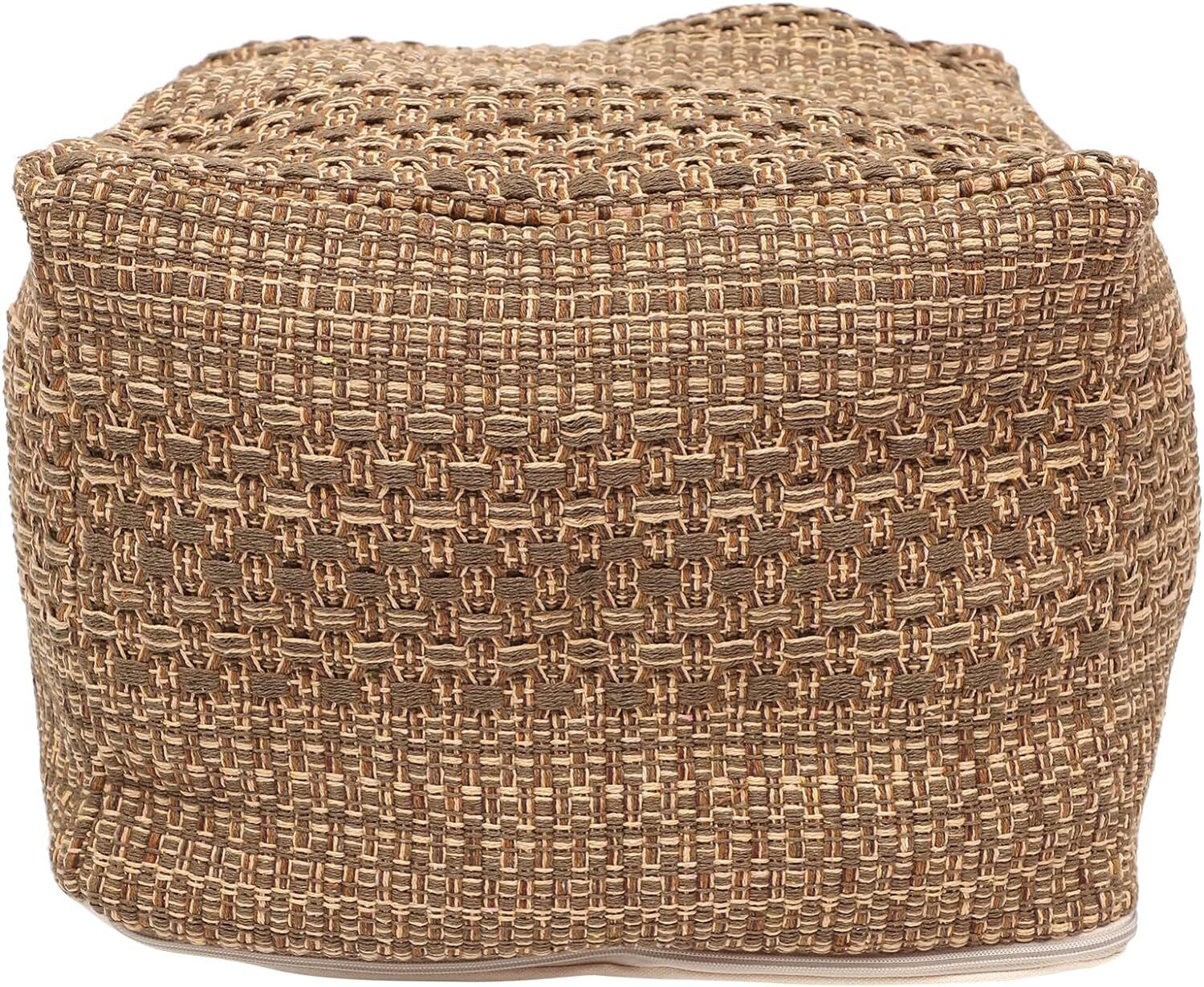 VOSAREA Pouf Ottoman Square Cover, Khaki, Cotton, Linen 42X42X33CM, Khaki