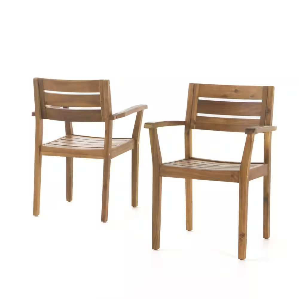 2-Pieces Acacia Wood Outdoor Dining Chairs in Teak for Garden