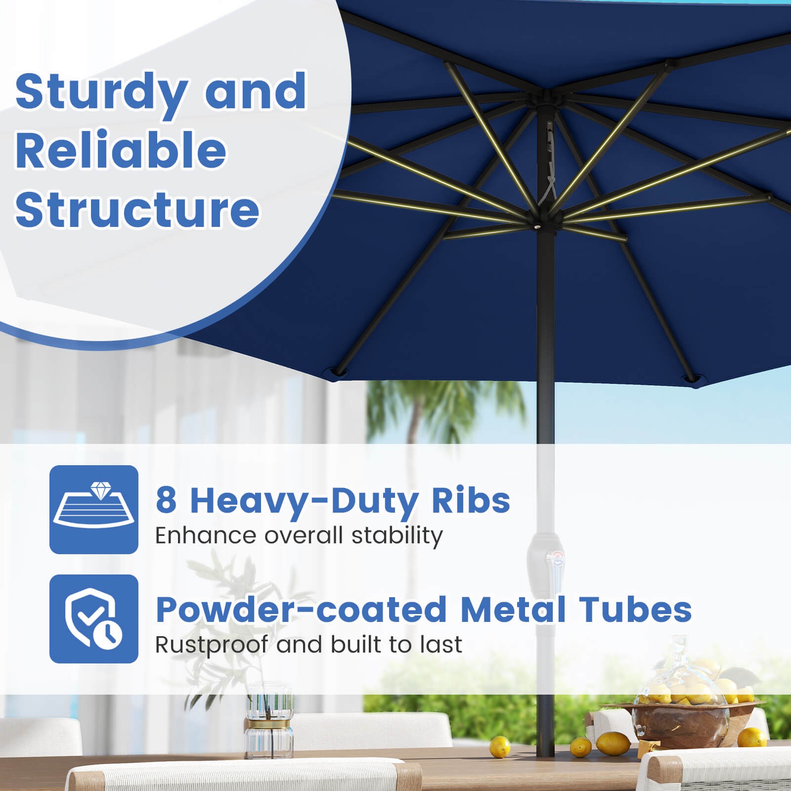 Outdoor Patio Umbrella Modern Table Umbrella with 8 Heavy Duty Ribs Sun-proof