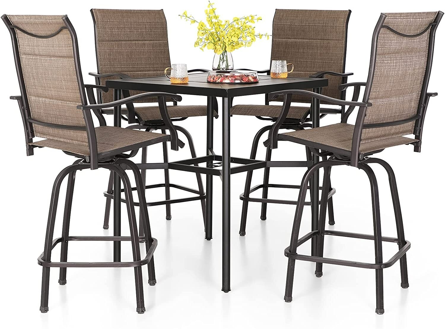 5 Piece Bar Height Patio Dining Set Outdoor Table & Chairs For Yard Heavy Duty