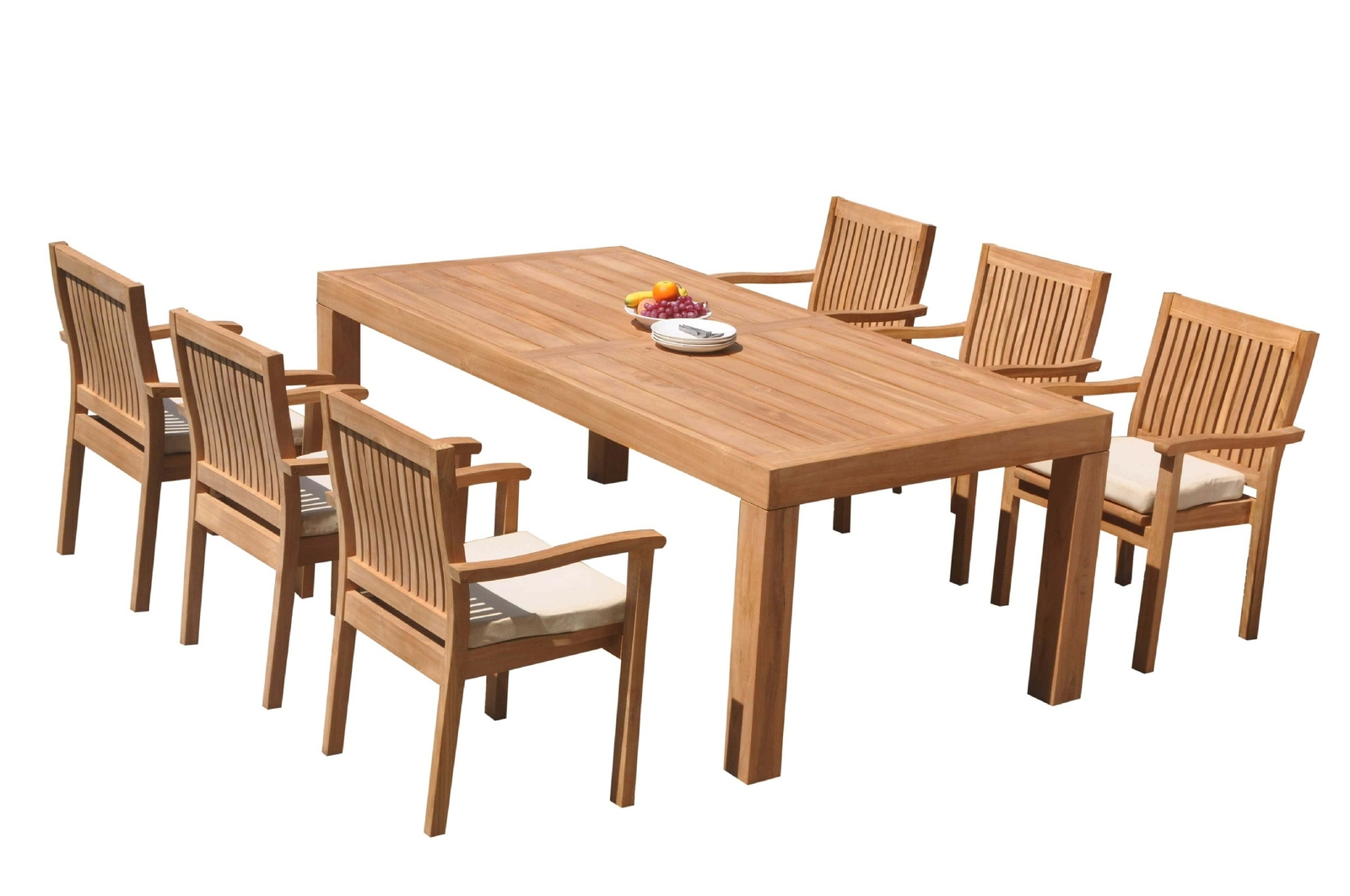 7pc Grade-A Teak Dining Set Canberra Rectangle Table Leveb Stacking Arm Chairs