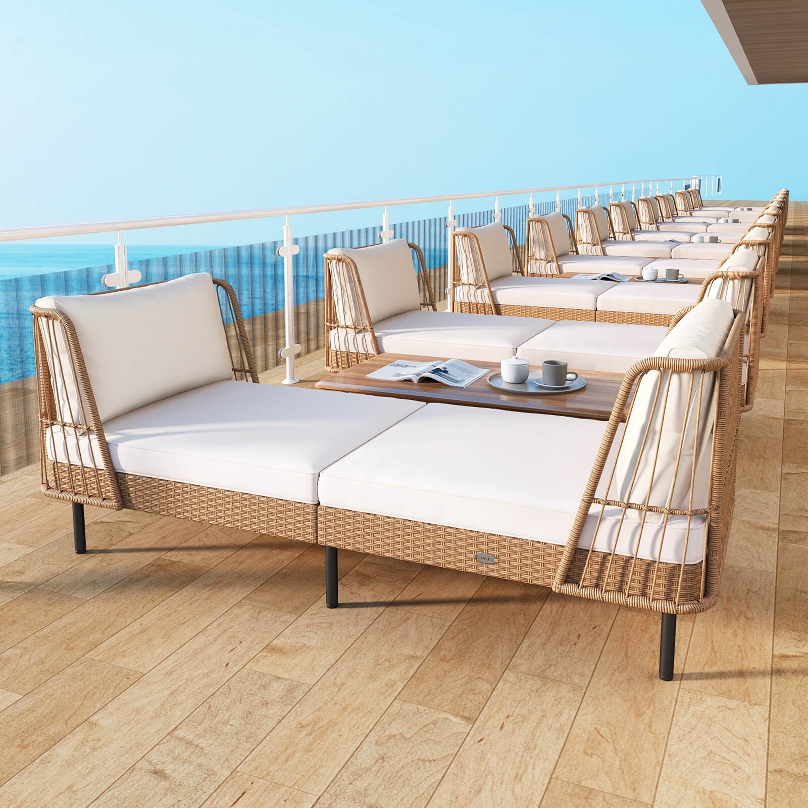 Patio Wicker Daybed w/Seat Back Cushions Robust Metal Legs For Backyard Porch