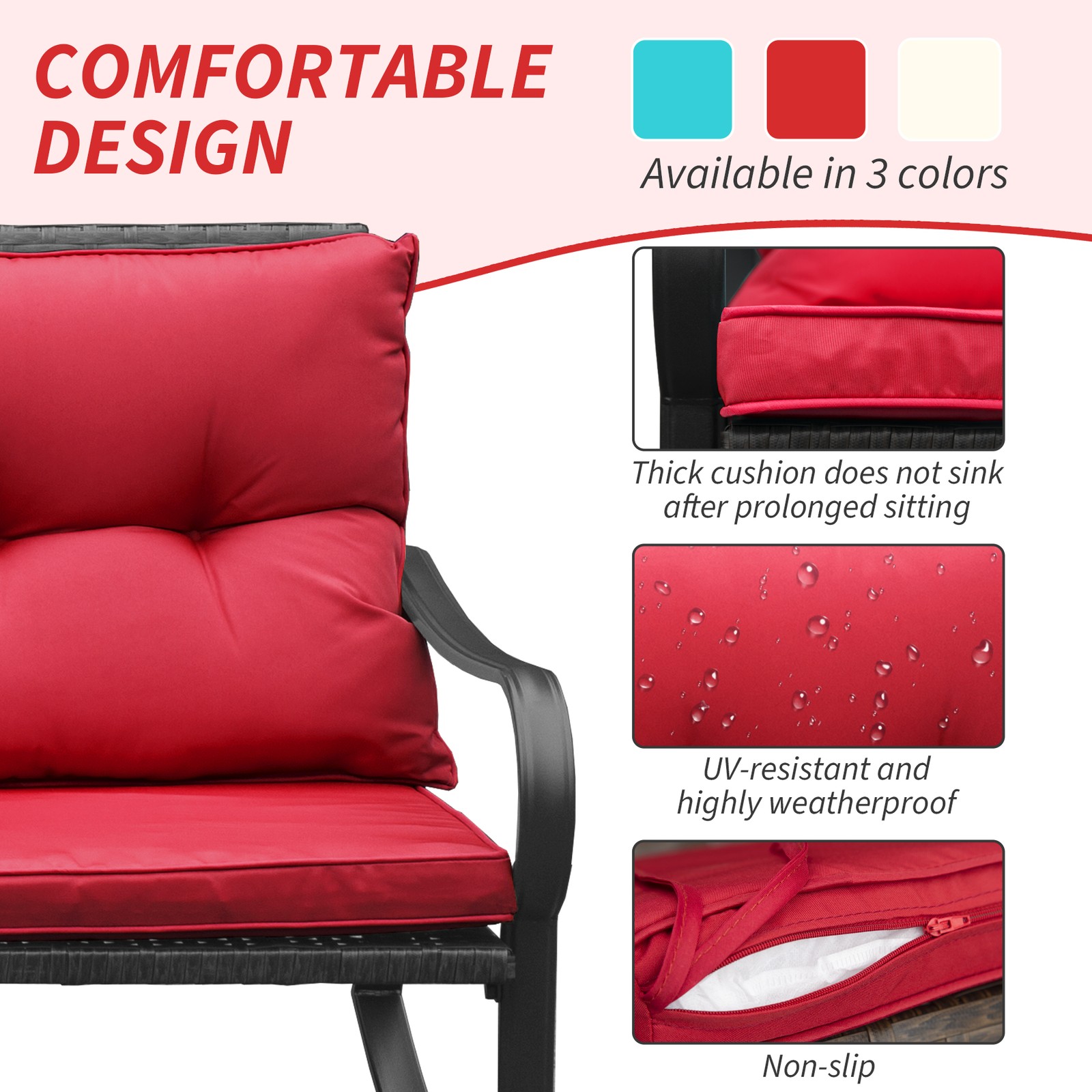 2-Person Outdoor Patio Rocking Chair Set with Cushions & Table