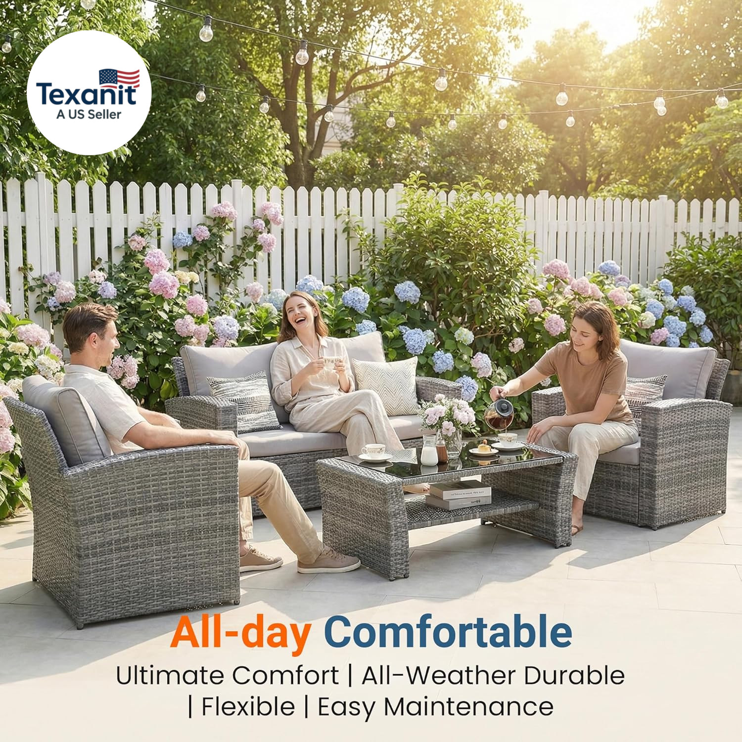 Patio Furniture Set, Wicker outside Outdoor Furniture for All Weather, Patio Sof