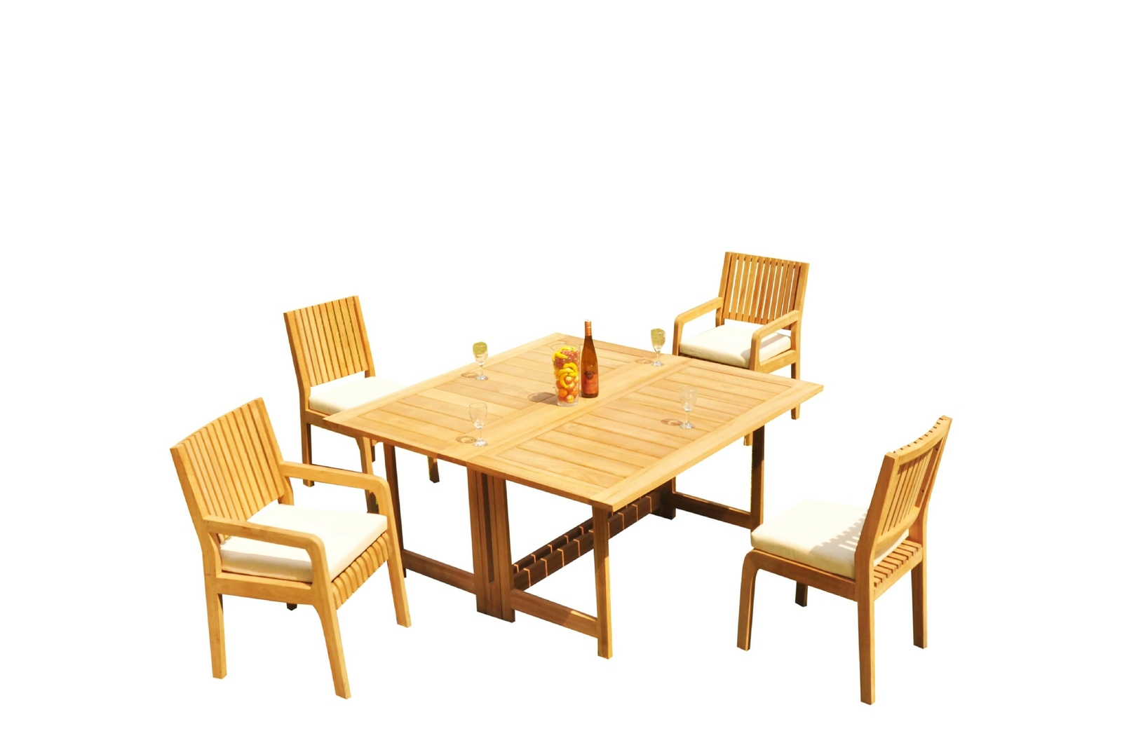 5pc Grade-A Teak Dining Set 60″ Square Rectangle Butterfly Table Maldives Chair