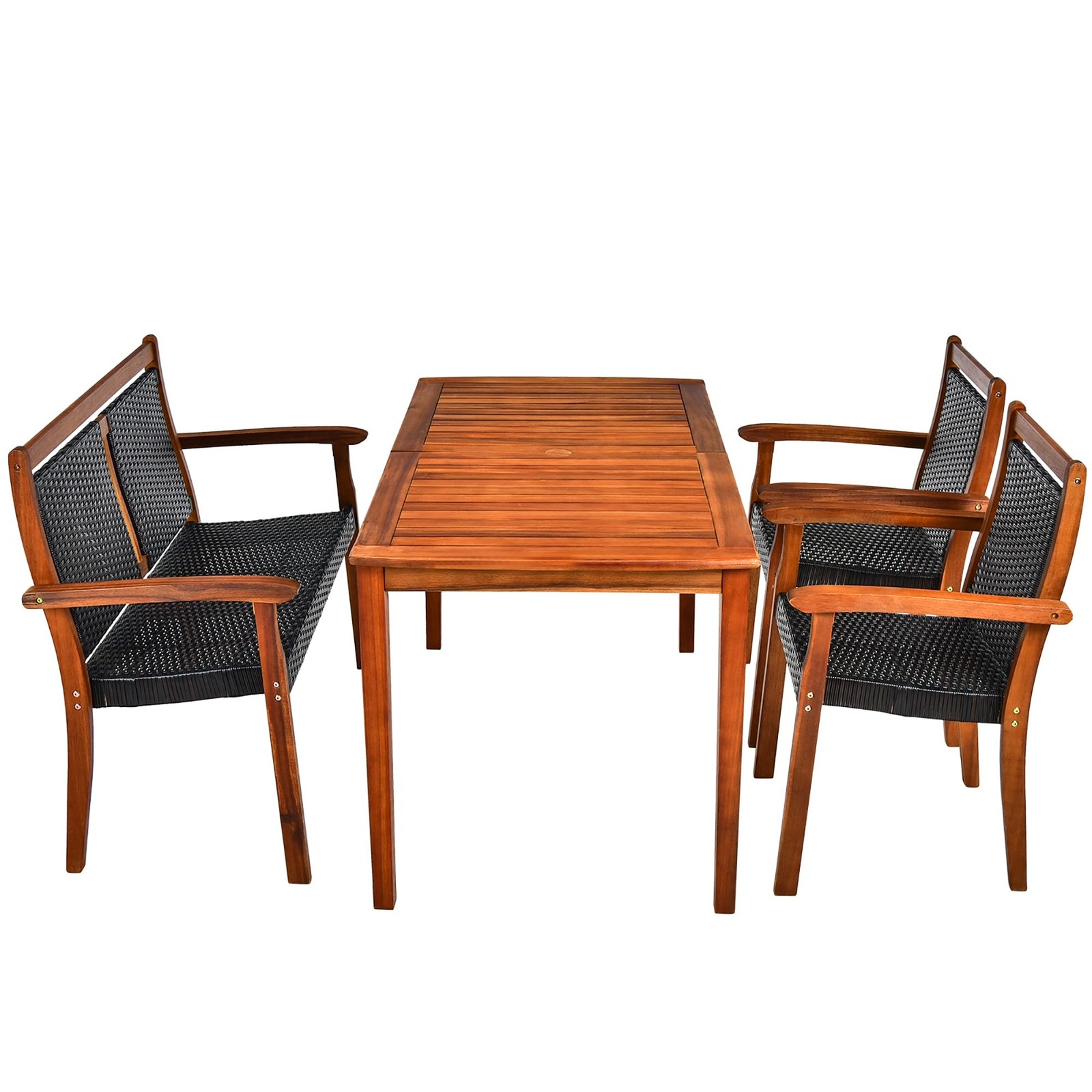 Costway 4PCS Patio Rattan Dining Furniture Set Acacia Wood Frame – See details