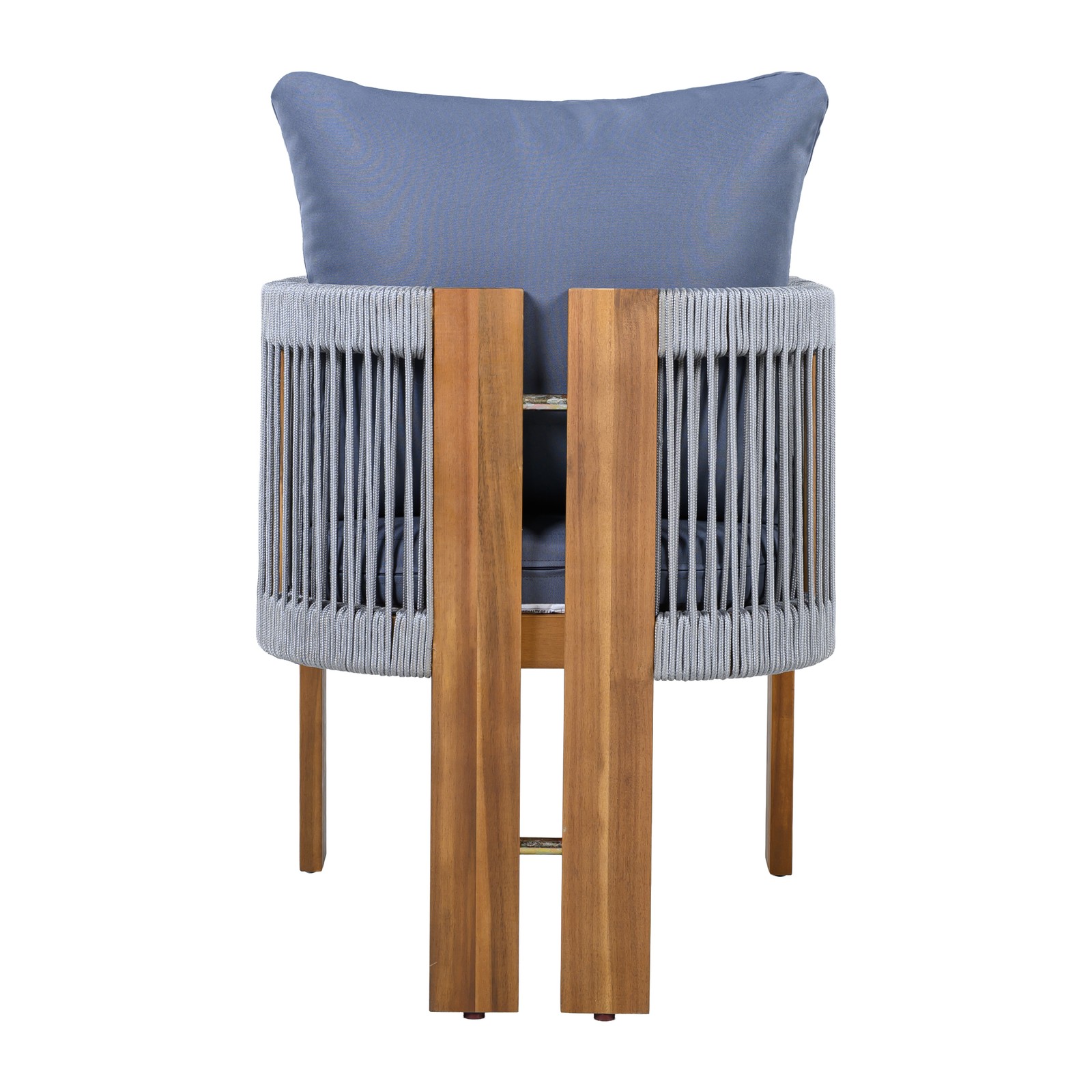 Acacia Wood Outdoor Dining Set with Cushions, Seats 4, Rope Chairs