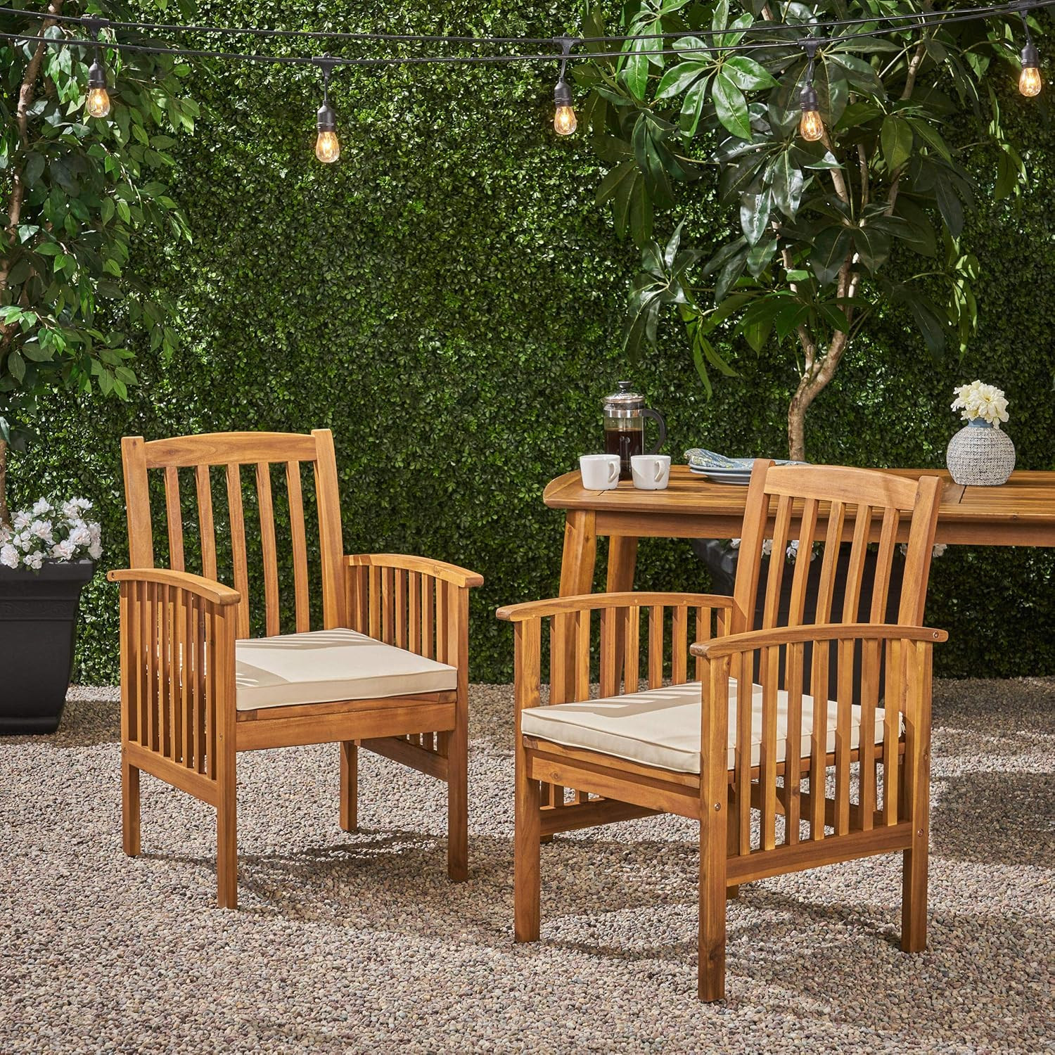 Great Deal Furniture Phoenix Acacia Patio Dining Chairs, Acacia Wood with Outdoo