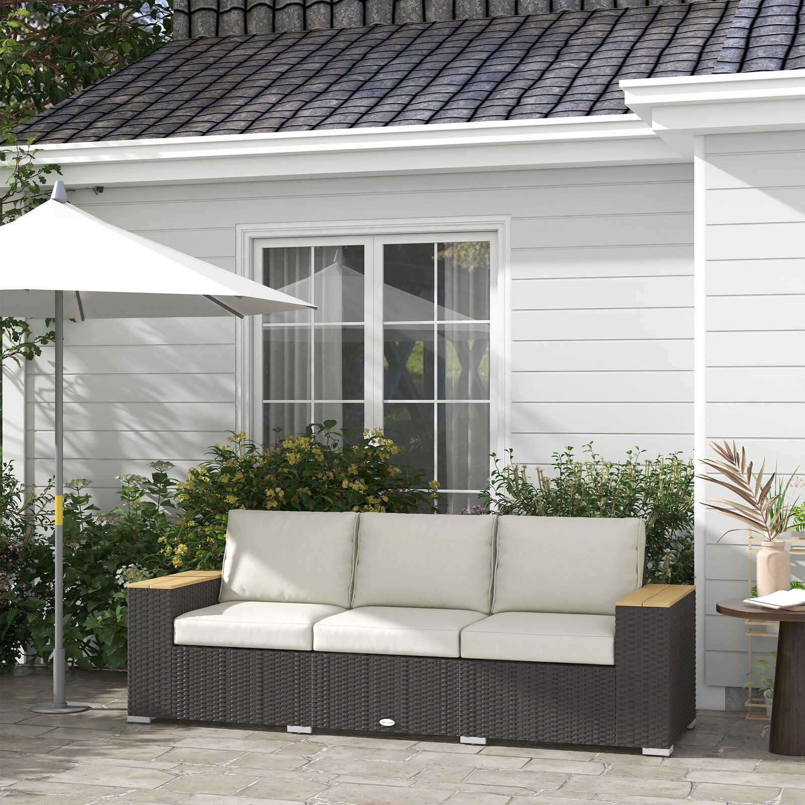 3 Seater Outdoor Sofa w/ 4″ Thick Cushions Outdoor Couch Beige