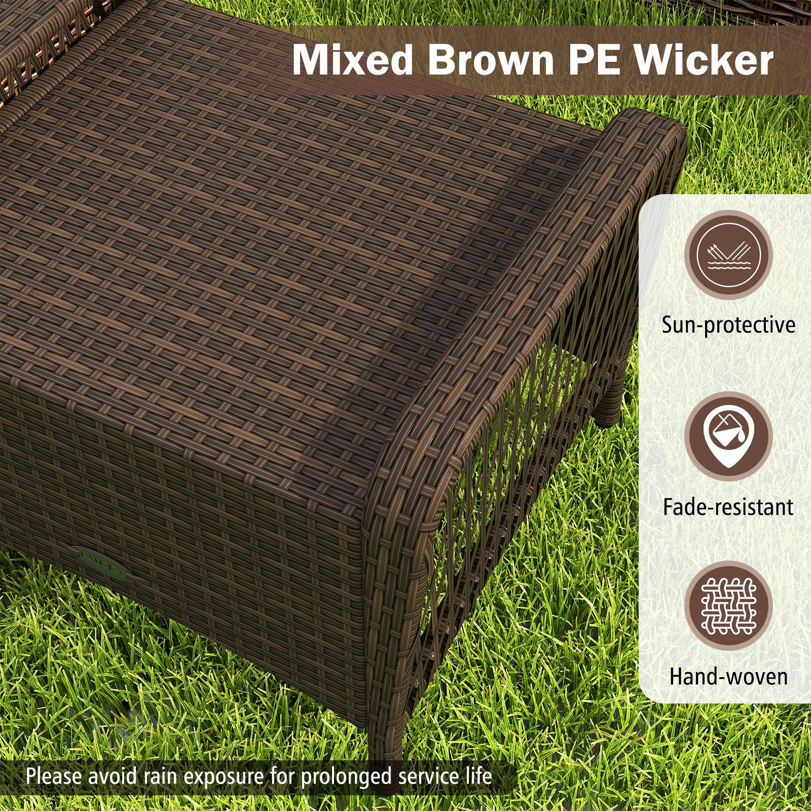 2 Pieces Outdoor Patio PE Wicker Ottomans with Removable Cushions for Porch