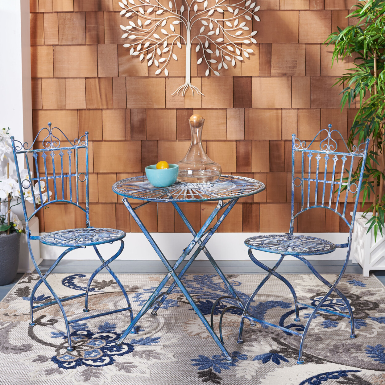 SAFAVIEH Outdoor Collection Belen Bistro Set, 1 Table & 2 Chairs |Antique Blue|