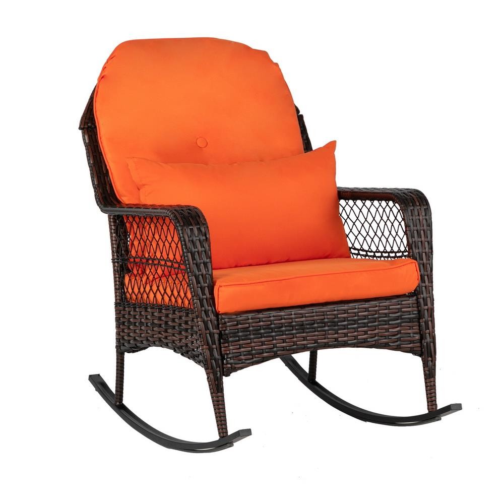 Lounge Rattan Rocker Sofa Wicker Rocking Chair with Cushions All- Weather Lawn
