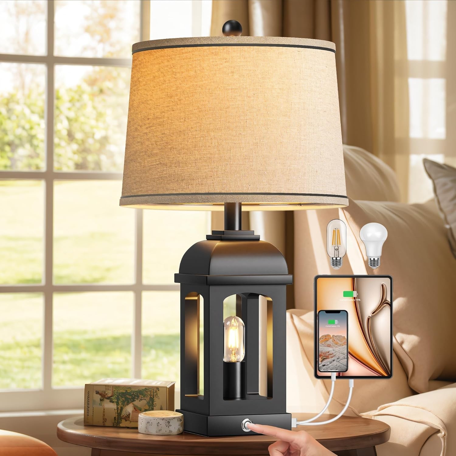 Table Lp for Living Room, Farmhouse Lps with USB A+C and