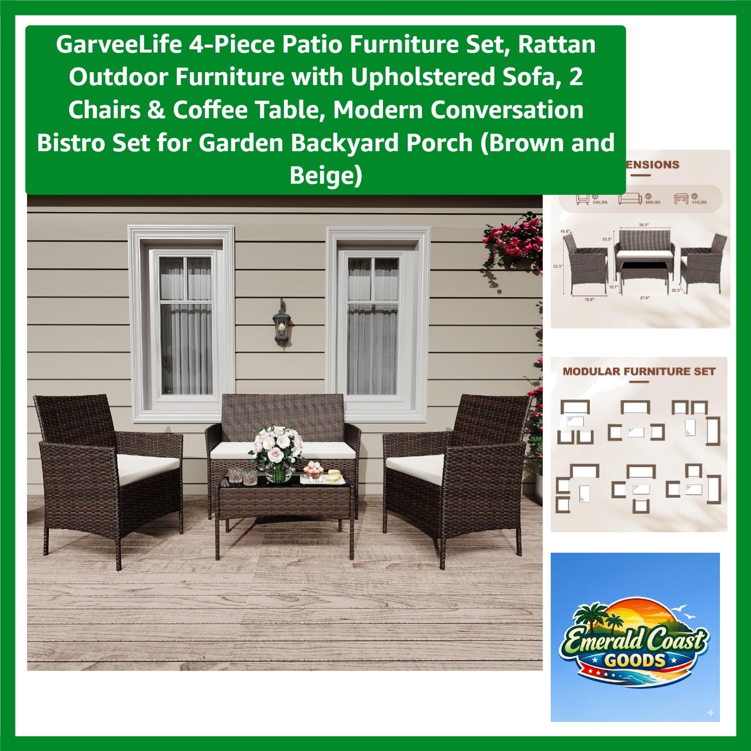 All-Weather Stylish 4-Piece Patio Set with Comfortable Upholstered Seating
