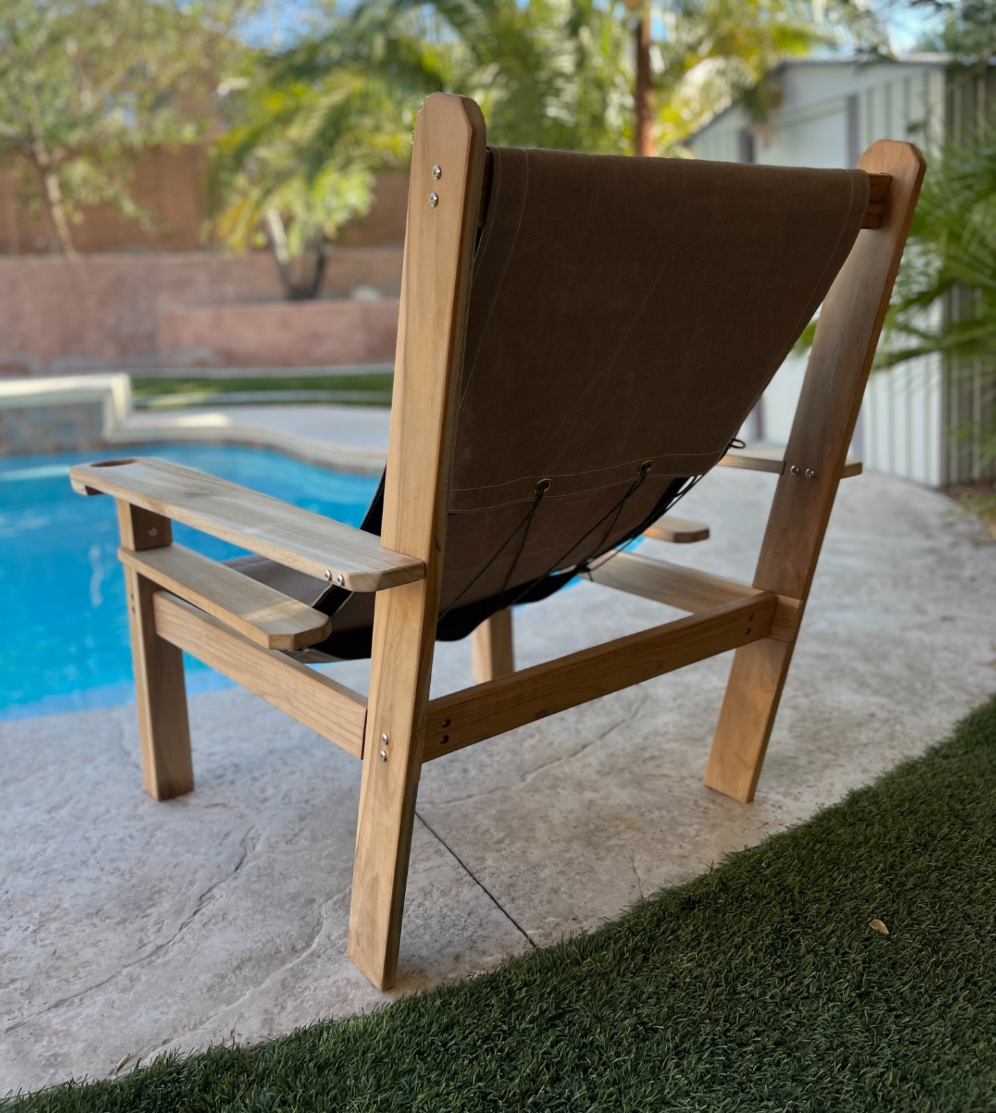 TEAK PATIO CHAIRS with Flag