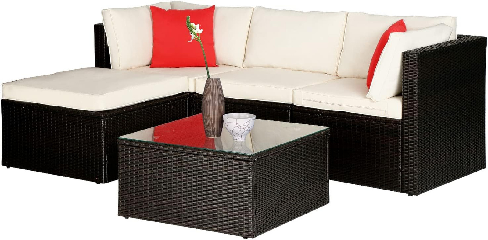 5 Pieces Patio Furniture Sets Outdoor Furniture Patio Sofa Wicker Sectional Sofa