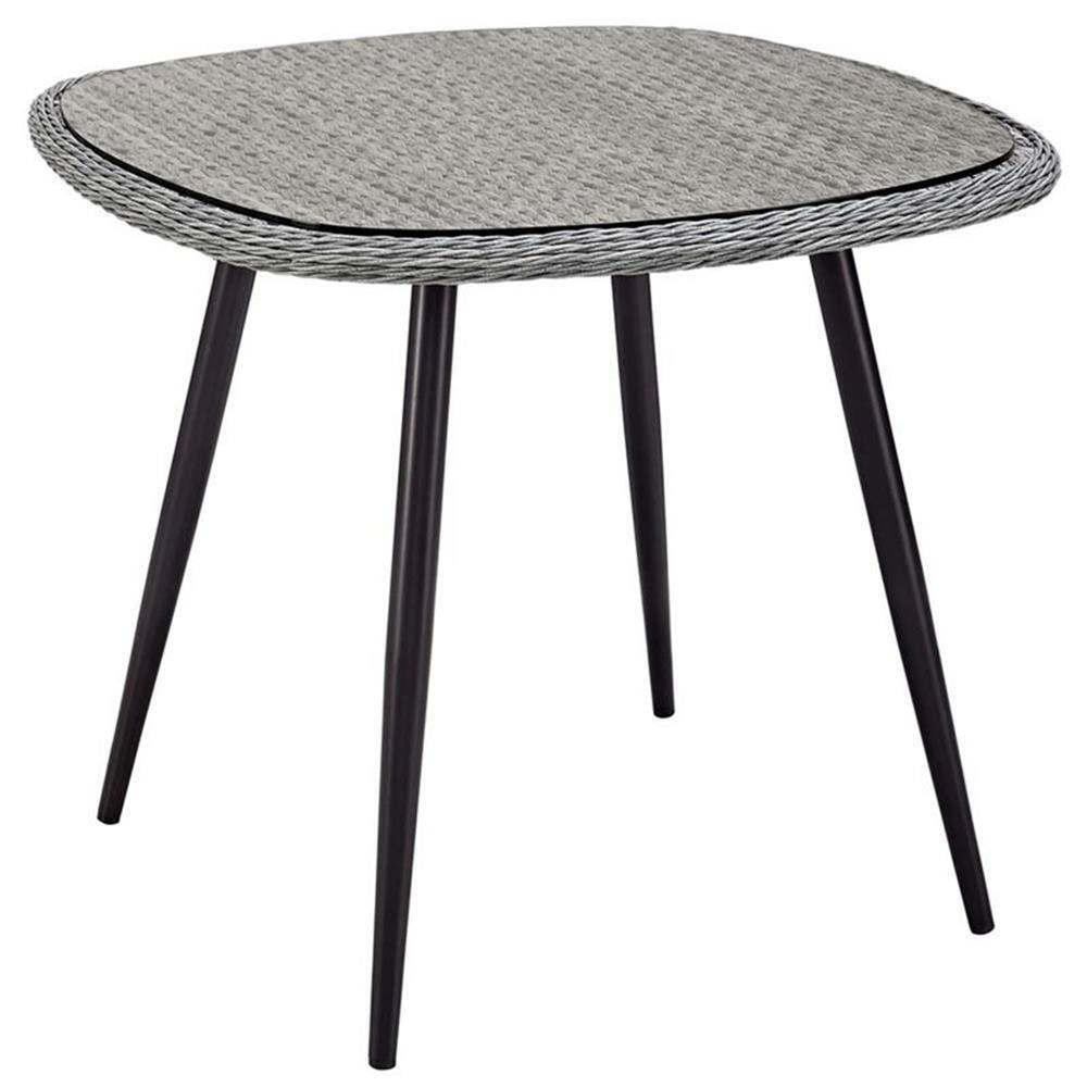 Modway Endeavor 36″ Square Rattan & Glass Top Patio Bistro Table in Gray