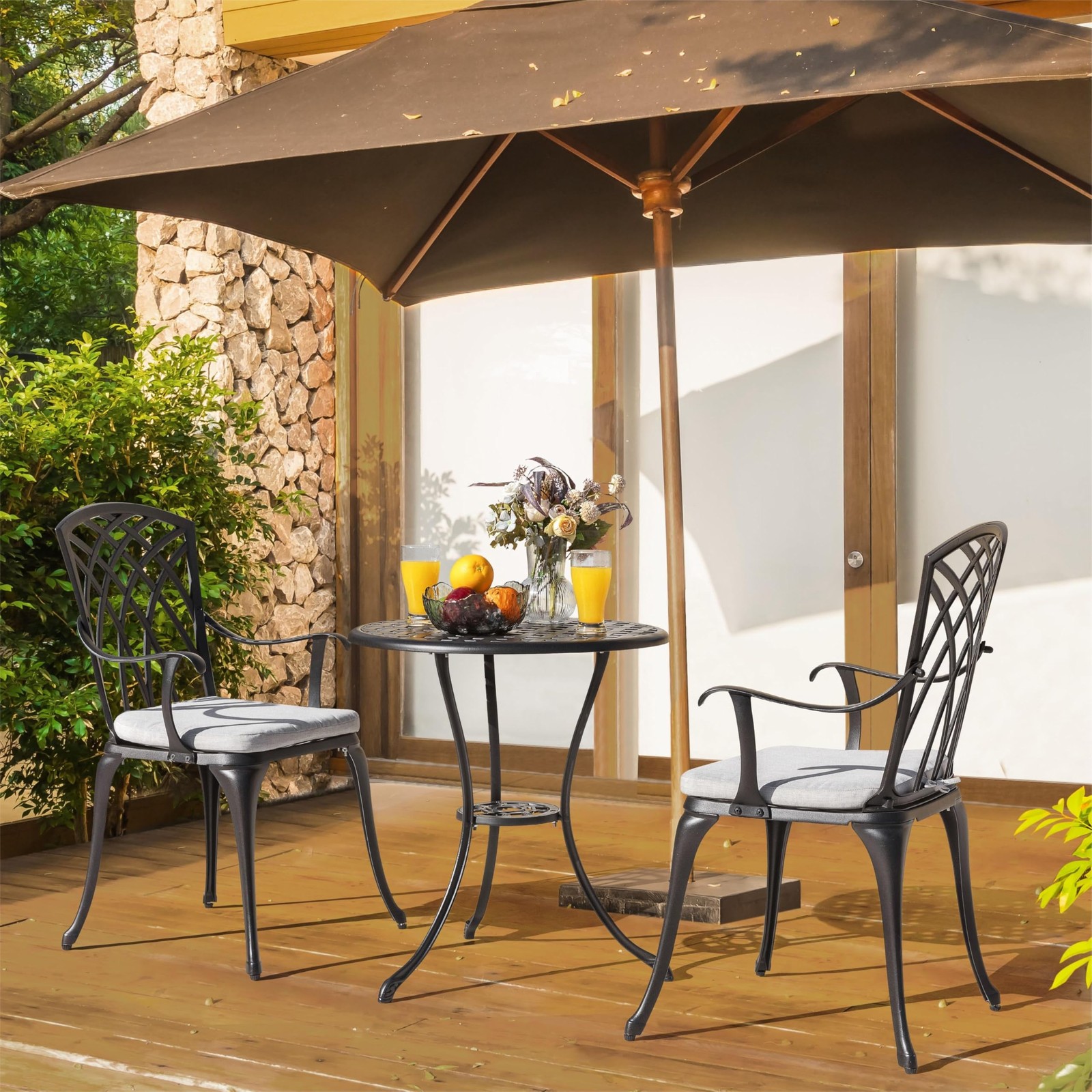 NUU GARDEN Bistro Set 3 Piece Outdoor Cast Aluminum Patio Bistro Set Patio Ta…