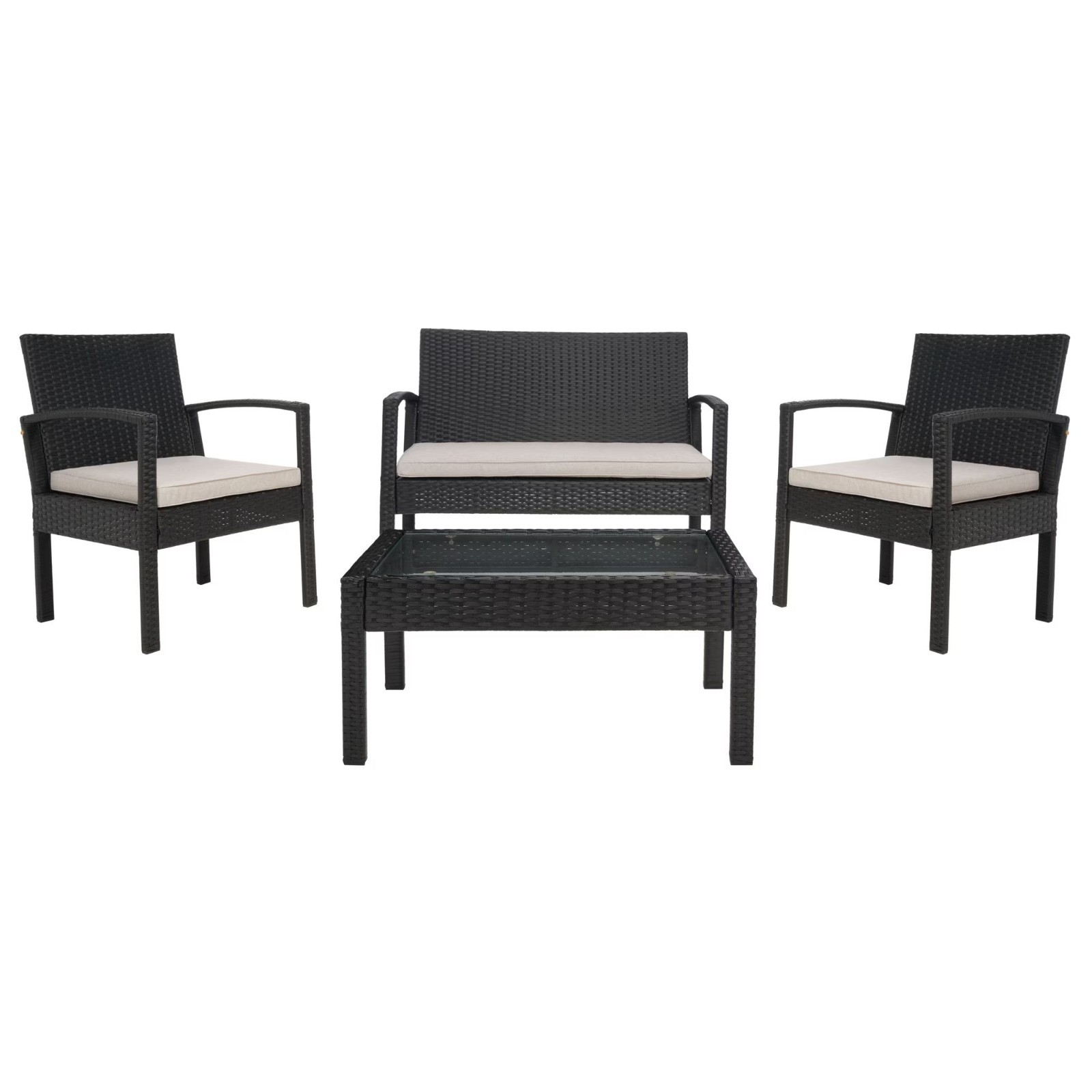 Safavieh Bassey 4-Piece Bench Two Chairs & Coffee Table Conversation Set, Black