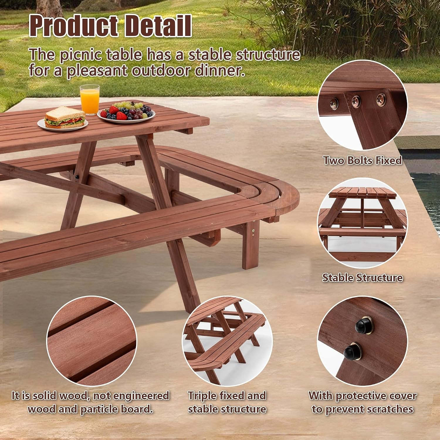 Picnic Table Bench Set 16 Persons 8FT Large Camping Table Wood Outdoor Dining