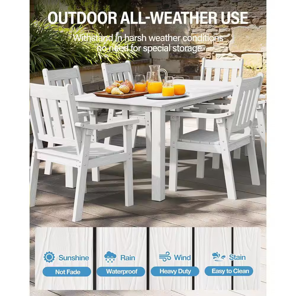 White Plastic Outdoor Patio Dining Chairs with Armrest (Set of 2)