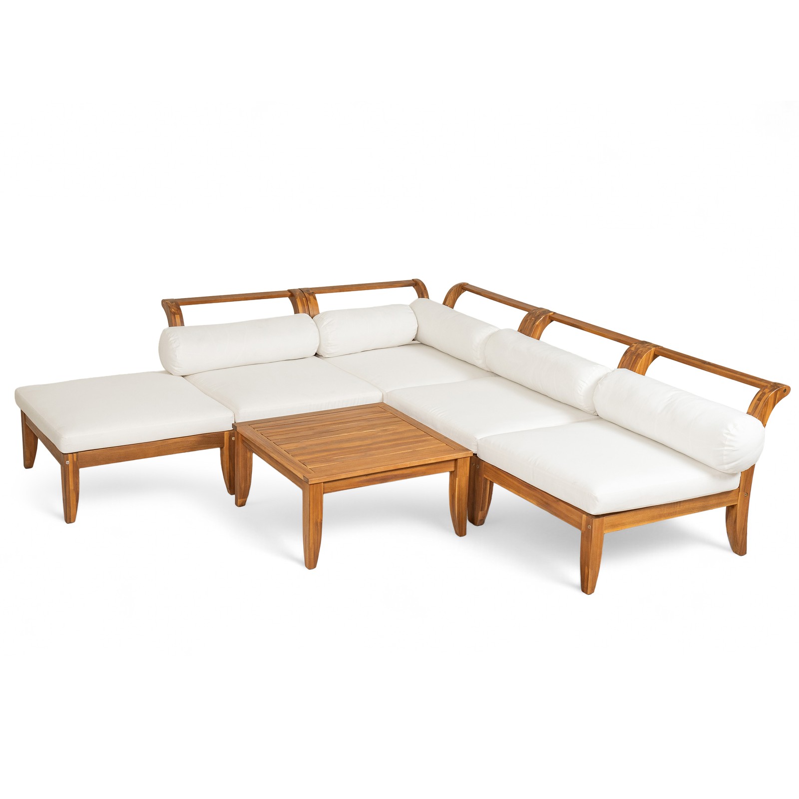 Acacia Wood Patio Sofa Set 6-Piece Modular Sectional with Cushions