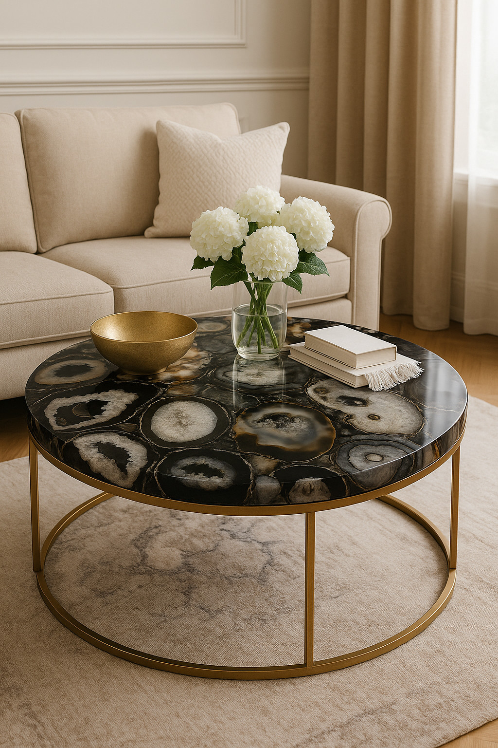 Black Agate Coffee Table Top | Agate Geode Center Table Top | Modern Furniture