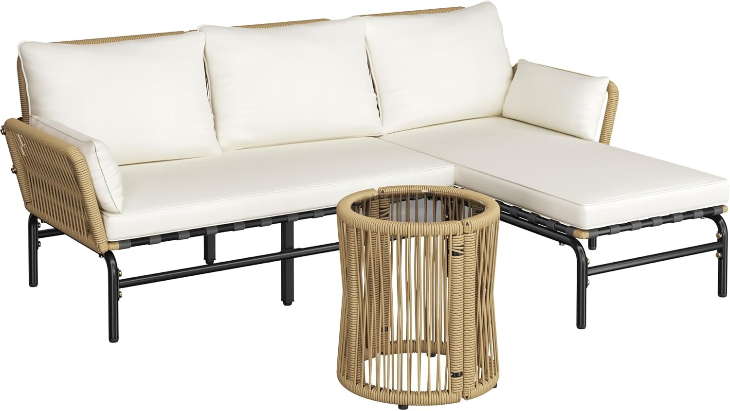 3 Pieces L-Shaped Conversation Set Outdoor Patio Furniture Set w/Detachable