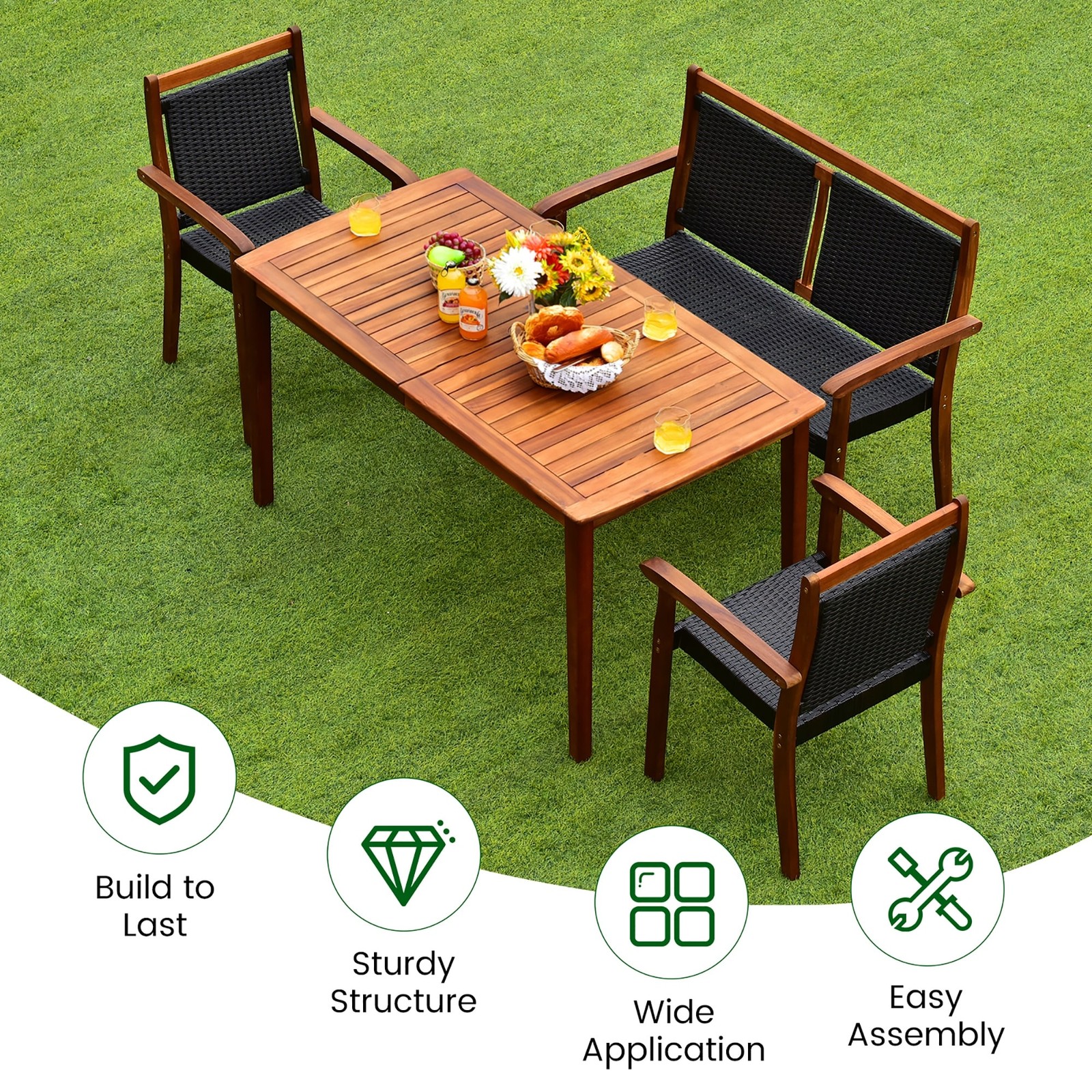 Costway 4PCS Patio Rattan Dining Furniture Set Acacia Wood Frame – See details