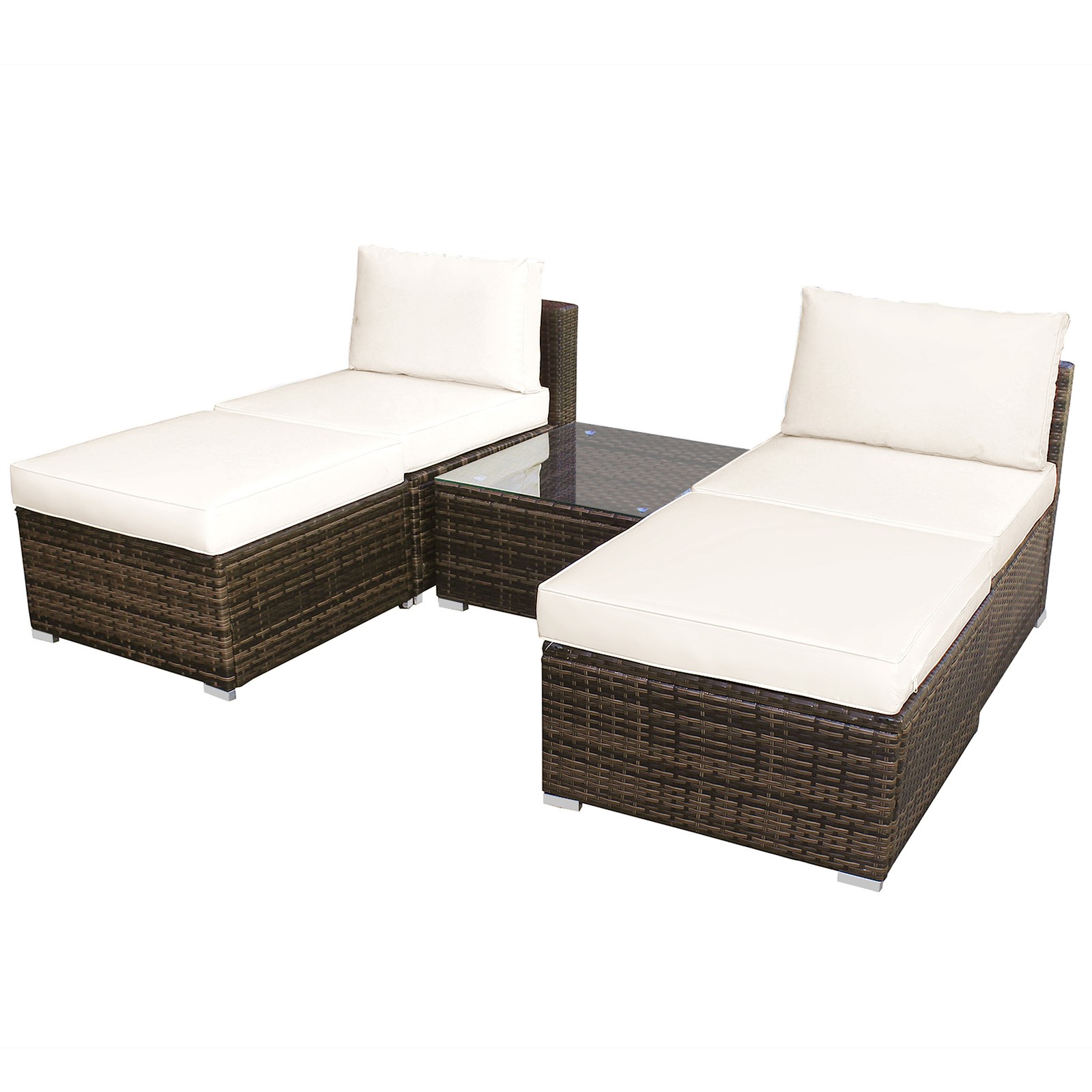 5PCS Outdoor Furniture Set Patio Rattan Armless Chair & Ottoman w/ Cushion