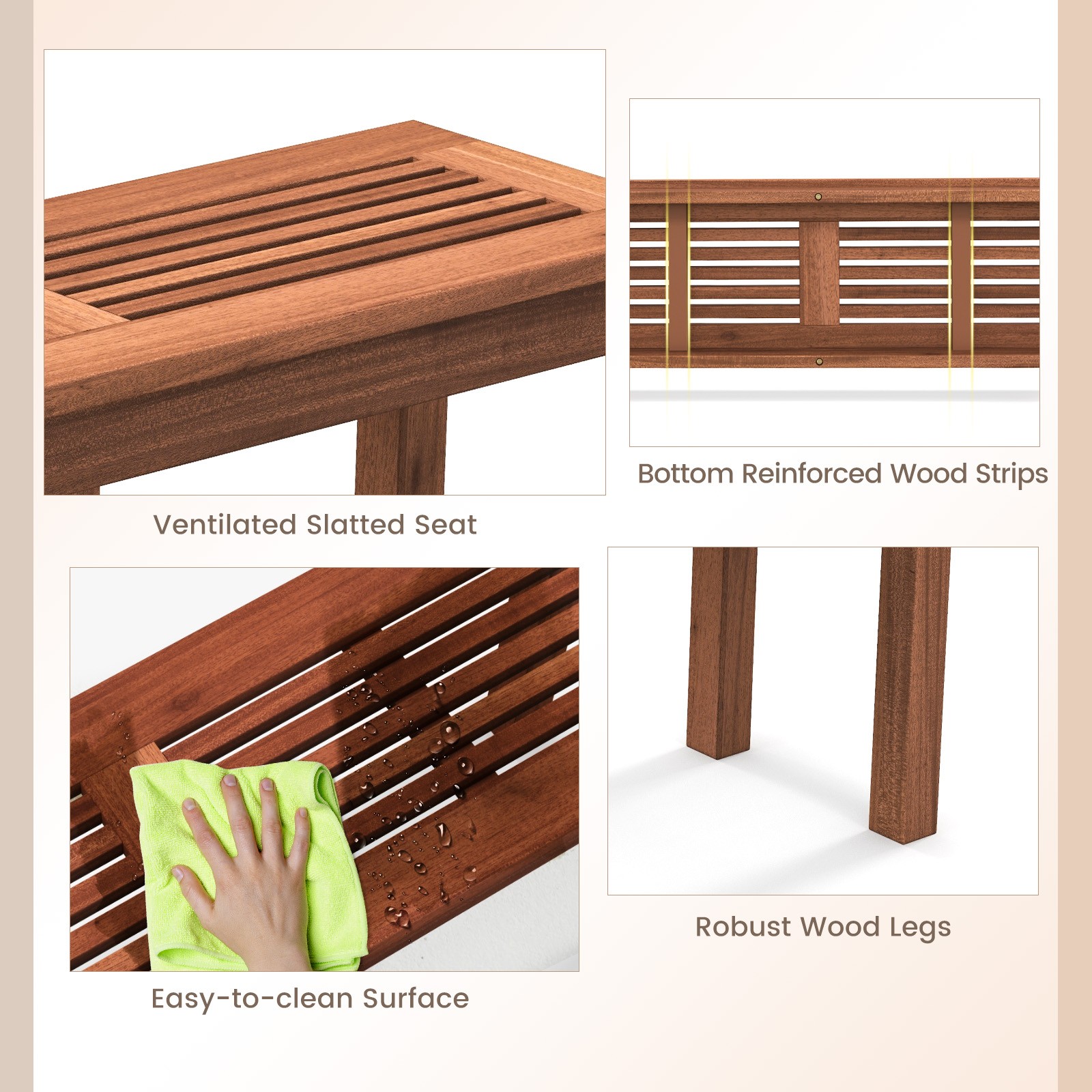 Patio 2 PCS Backless Bench 2-Seater Outdoor Dining Bench Solid Wood Backyard