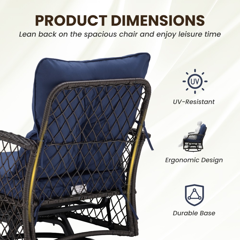 3-Piece Patio Set, Wicker Swivel Chairs with Cushions and Side Table for Yard