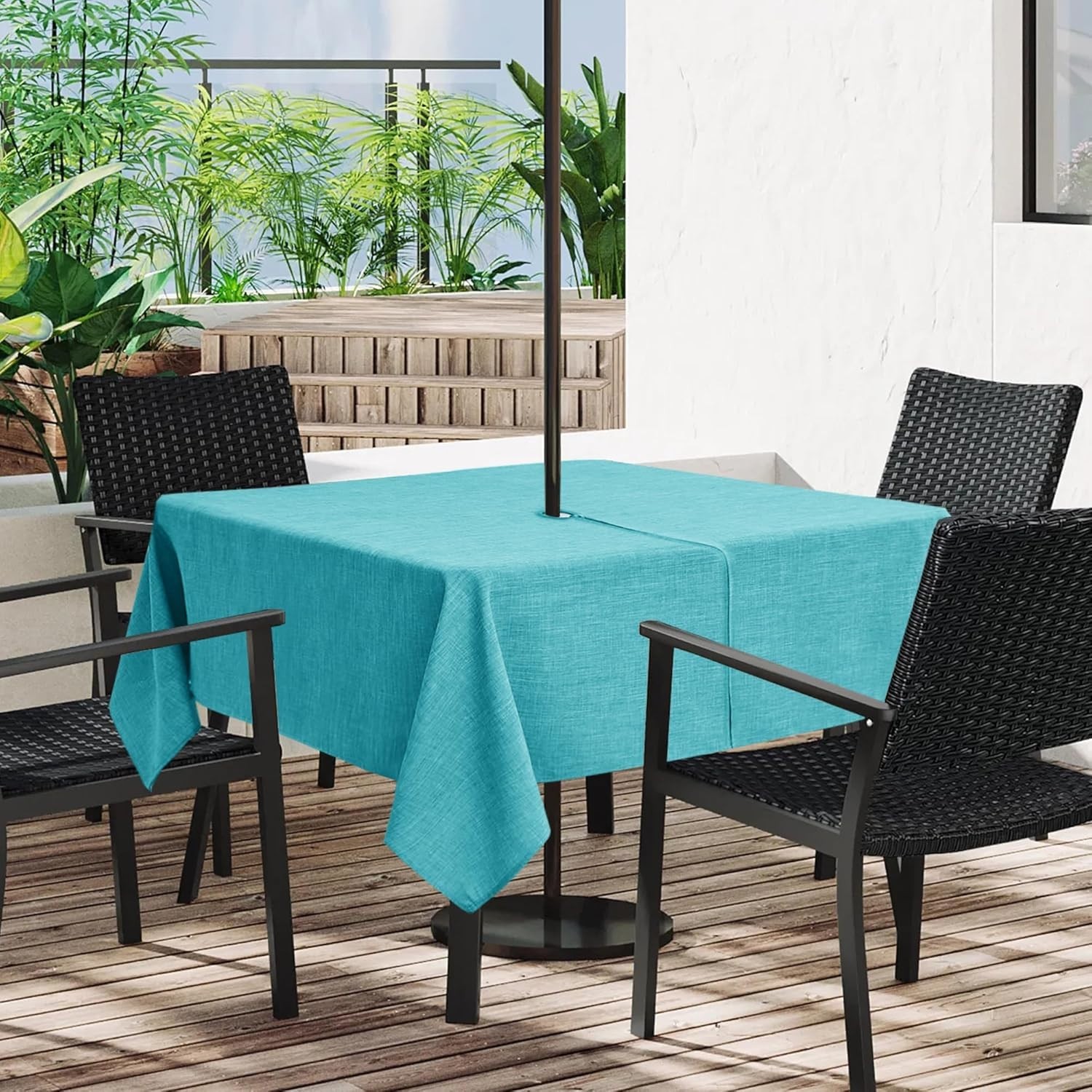 Outdoor Tablecloth with Umbrella Hole – Patio Table 60″ x 60″ (Square) Teal