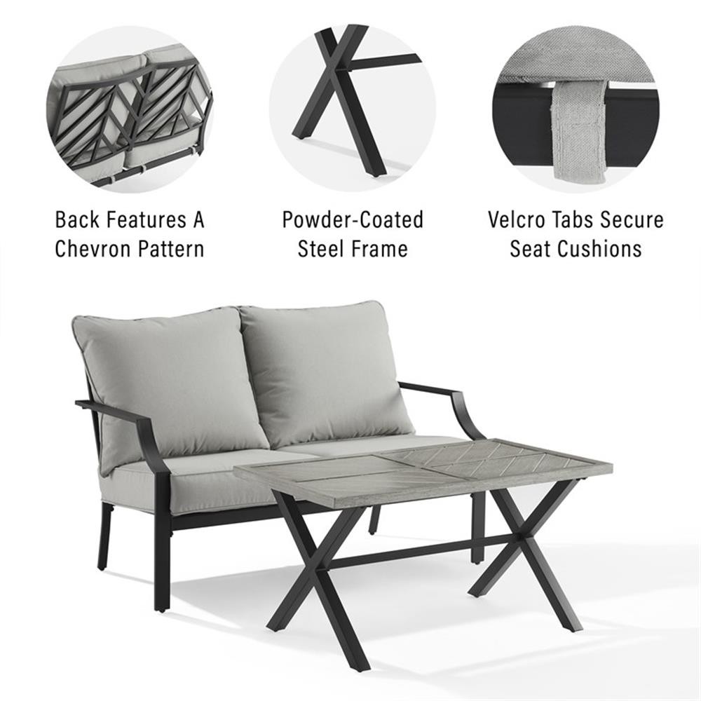Pemberly Row 2-Piece Modern Metal Conversation Set in Gray/Matte Black