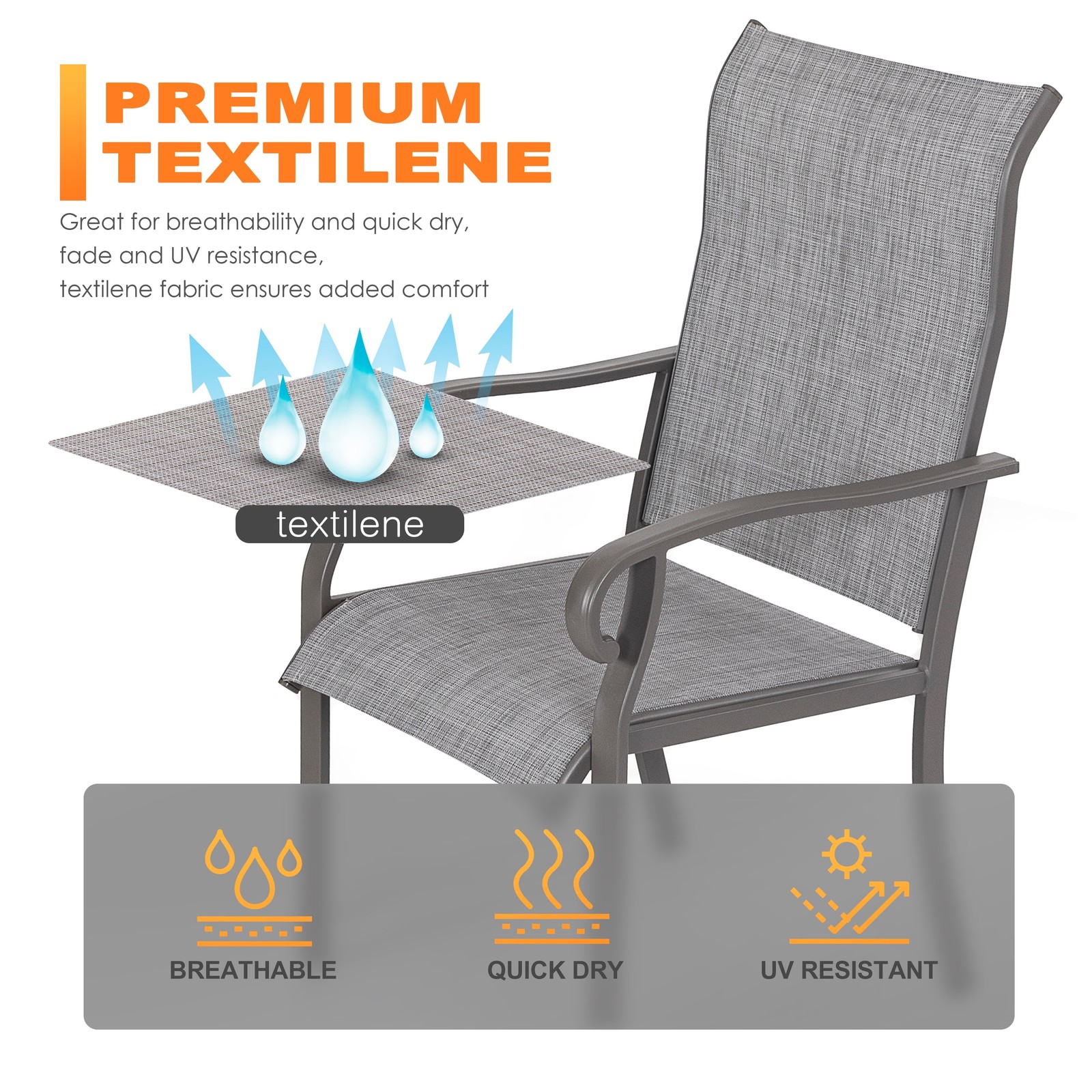 Outdoor 5-Piece Patio Dining Set Textilene Fabric Chairs Square Dining Table