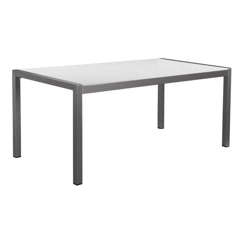 Pemberly Row 71″ Modern Aluminum Patio Dining Table in Brush Frame/White