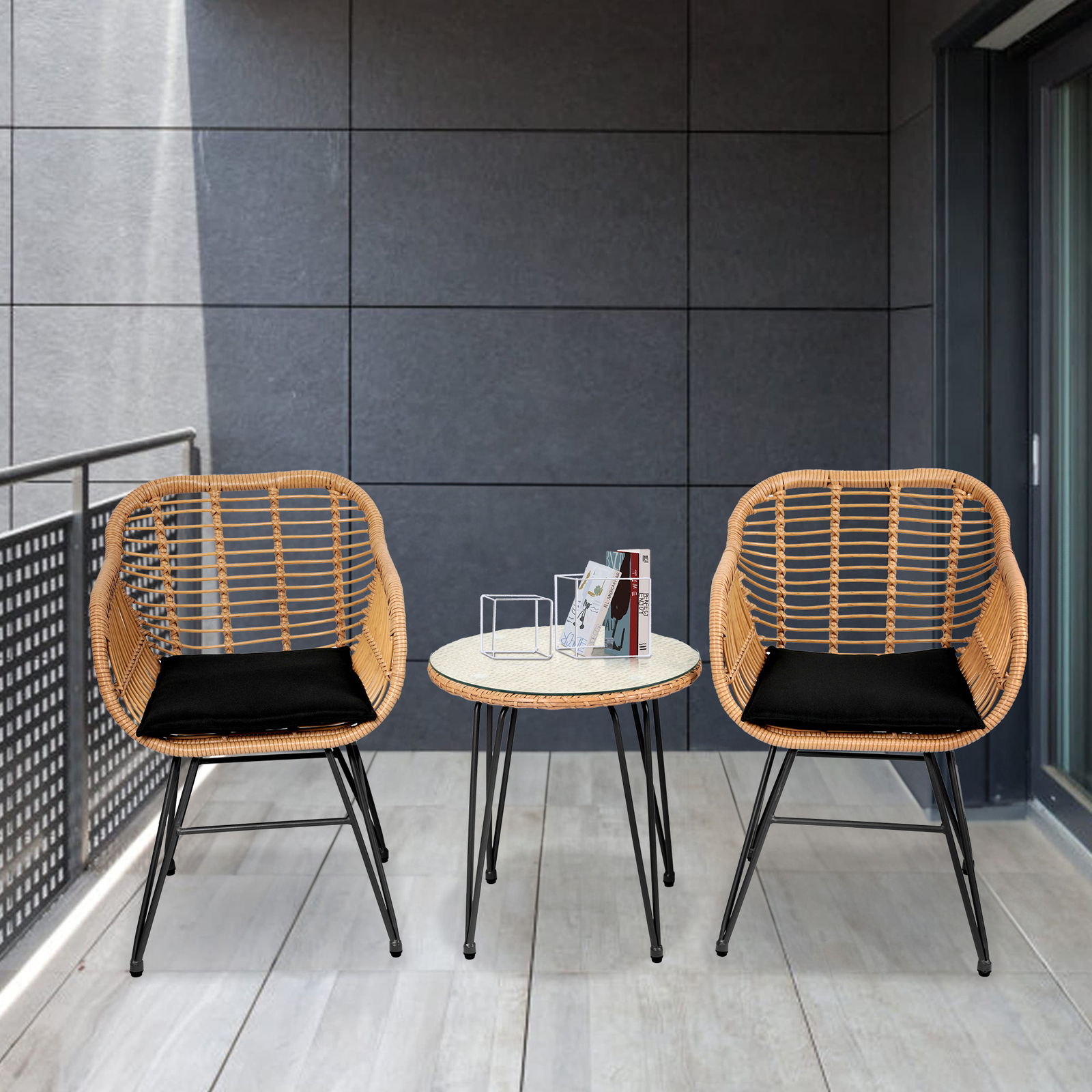 Durable outdoor rattan furniture, conversation table and chair set, small tavern