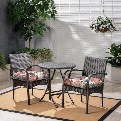 Outdoor Patio Wicker Chair Cushions Pack 19x19x4(Round Back) Red Chrysanthemum