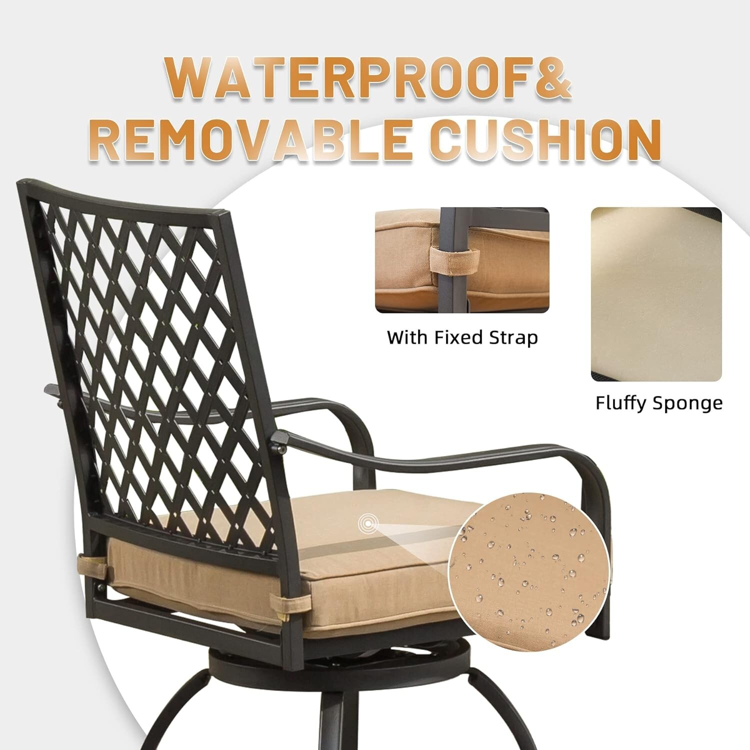 Domi 3 Piece Patio Bar Set w/Swivels Bar Stool&Table,Seat Cushion for Patio,Yard