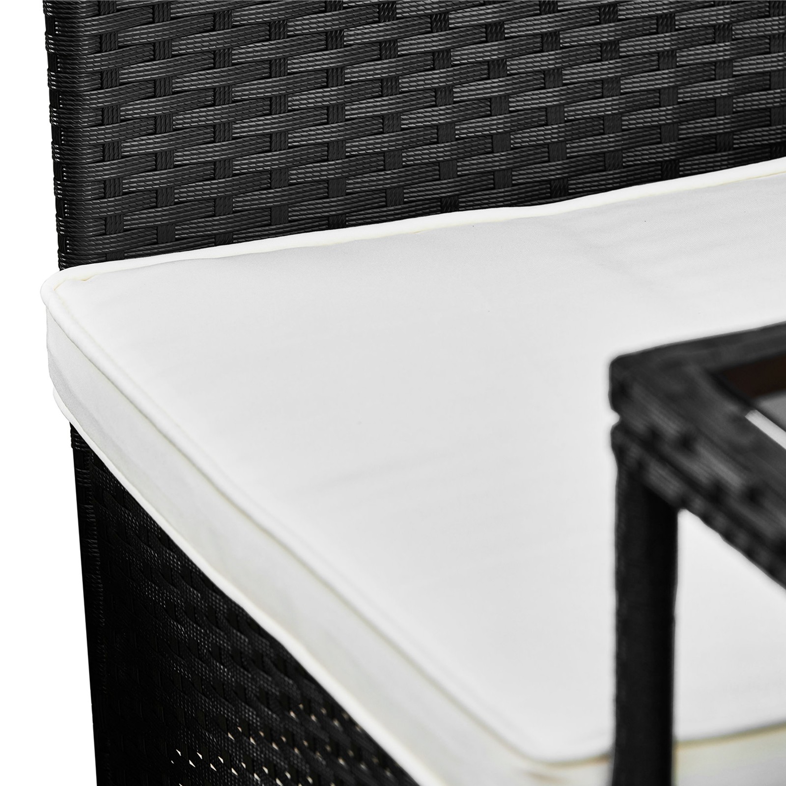 Teamson Home Outdoor Wicker Loveseat Bench with Table and Cushions, Black