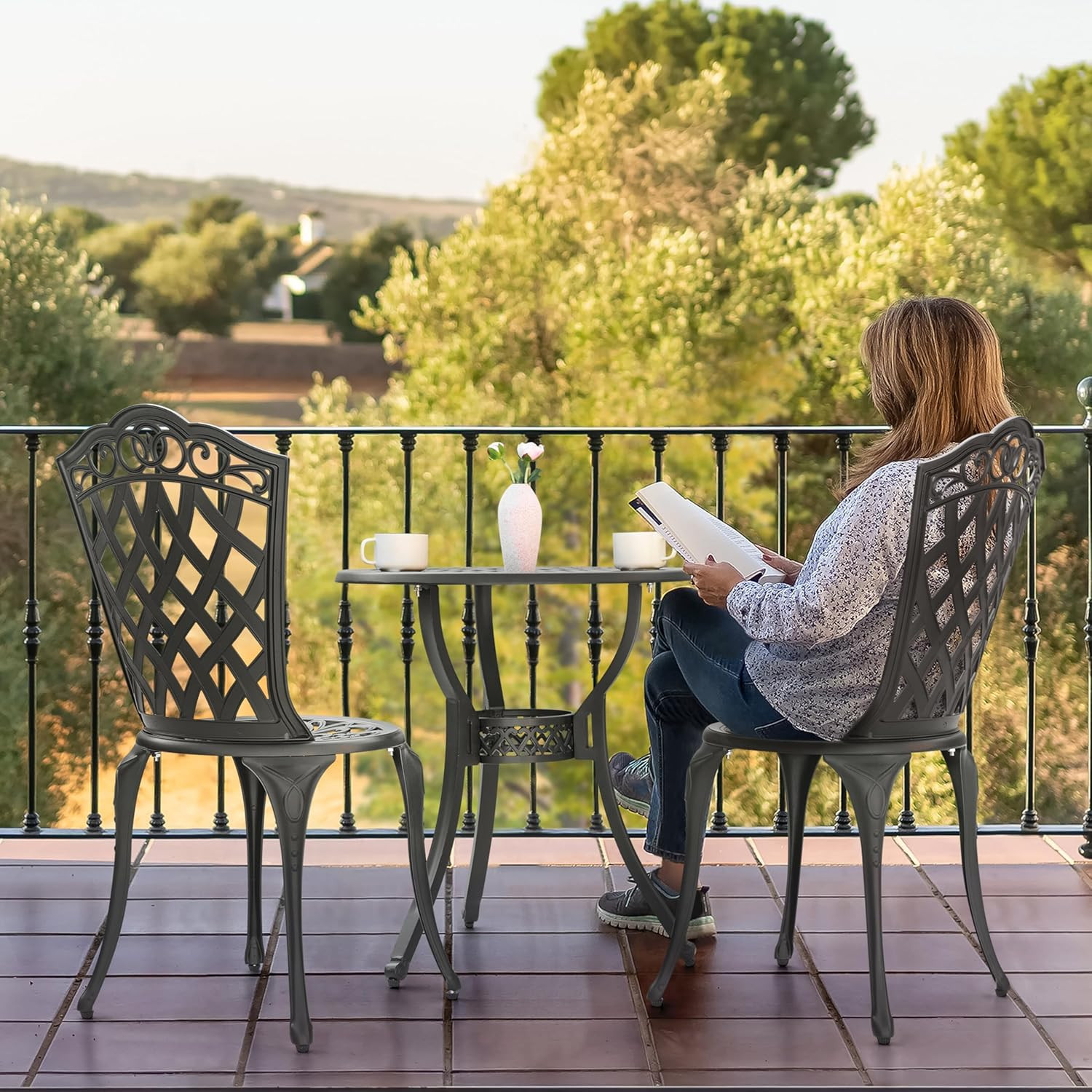 NUU GARDEN 3 Piece Outdoor Bistro Table Set, All Weather Cast Aluminum Patio Bis