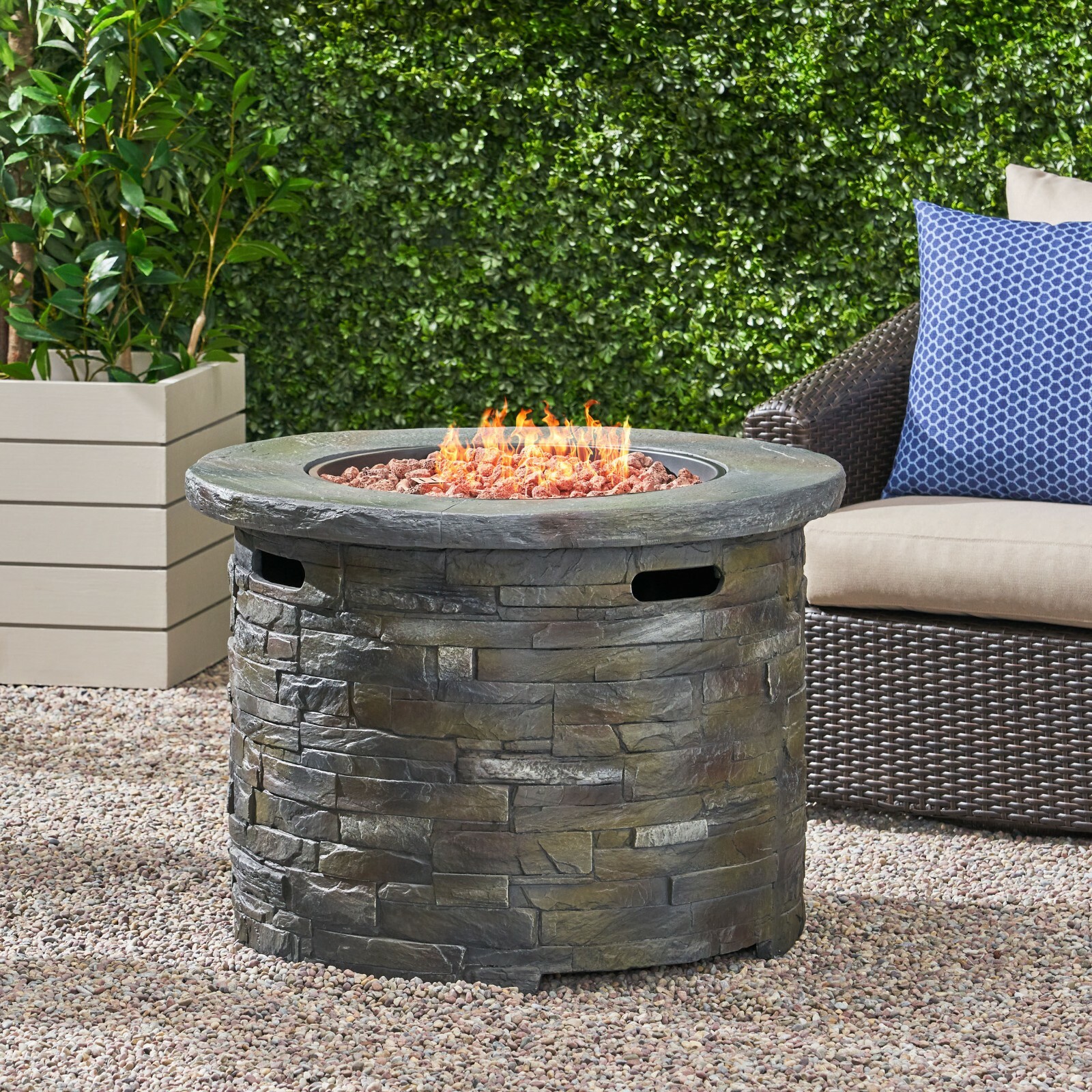 Stonecrest Outdoor Stone Finish 40,000 BTU Propane Gas Firepit