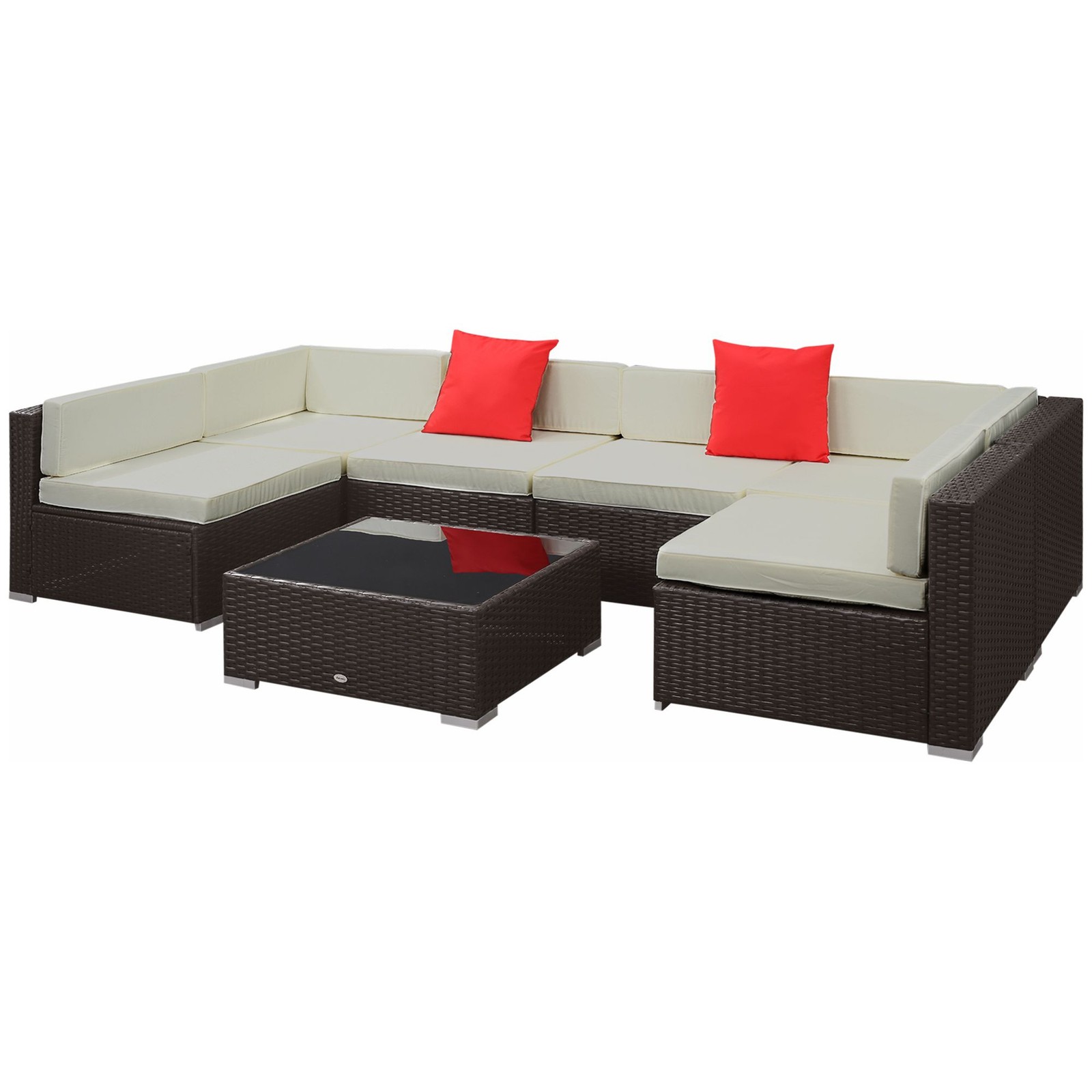 7-Piece Wicker Style Sofa Set 350lb Capacity Glass Table Beige
