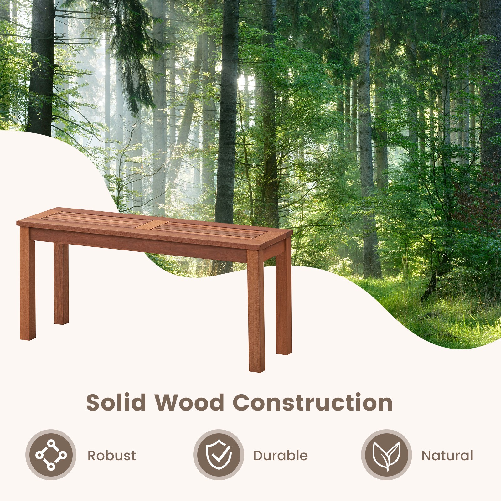 Patio 2 PCS Backless Bench 2-Seater Outdoor Dining Bench Solid Wood Backyard