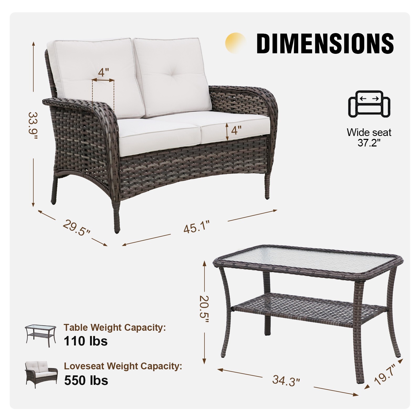 EAGLE PEAK 2pc Rattan Outdoor Furniture Set with Loveseat and Coffee Table