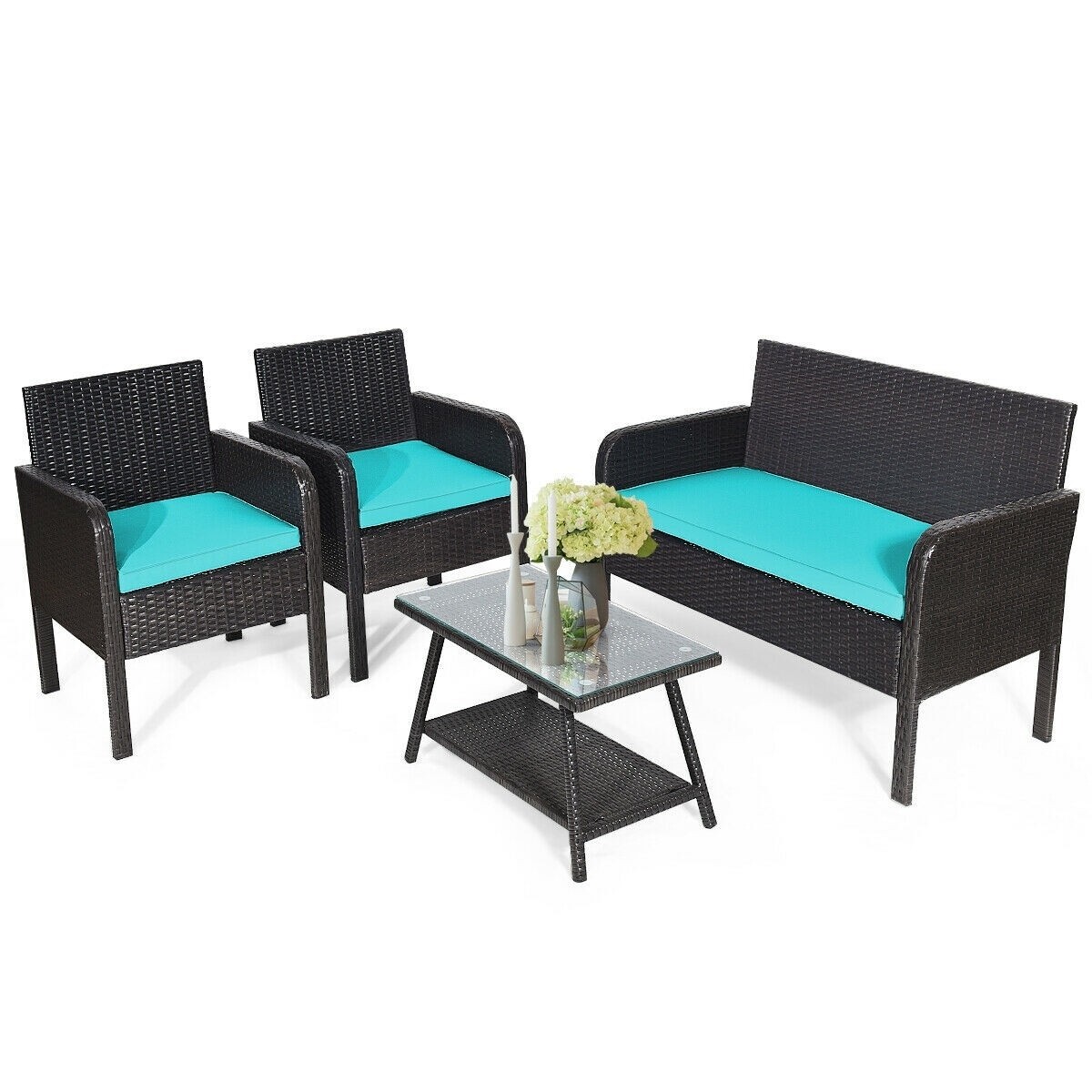 4 Piece Patio Furniture Set Garden Outdoor/Indoor Veranda Sectional Sofa Rattan