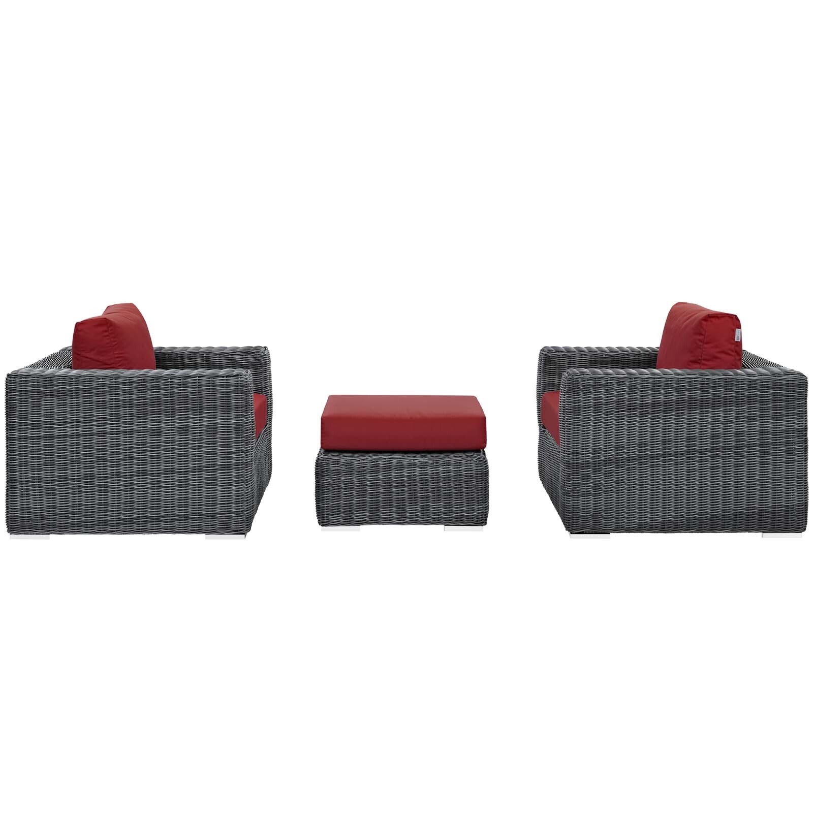 Modway Summon 3 Piece Outdoor Patio Sunbrella® Sectional Set in Canvas Red