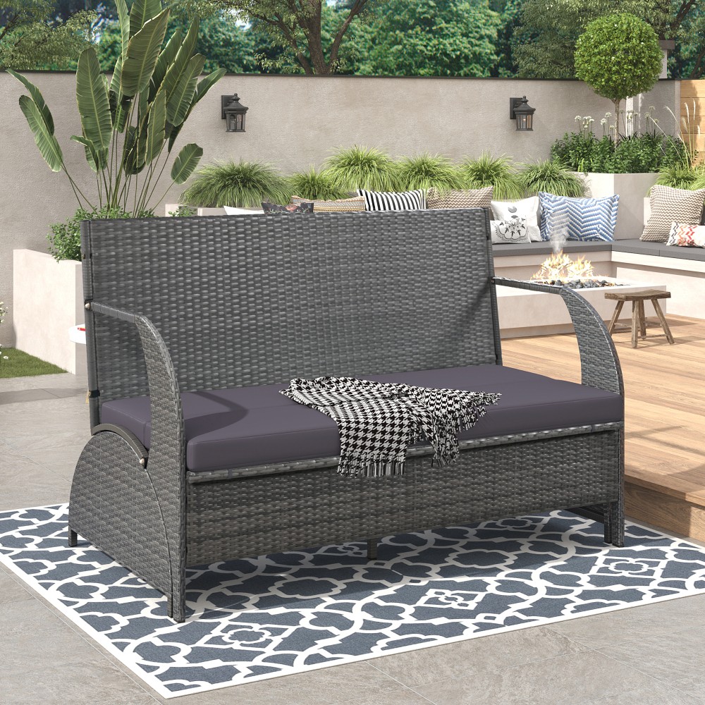 Versatile Outdoor Loveseat 2 Seats Sofa Convert to 4 Seats & Table Garden & Lawn