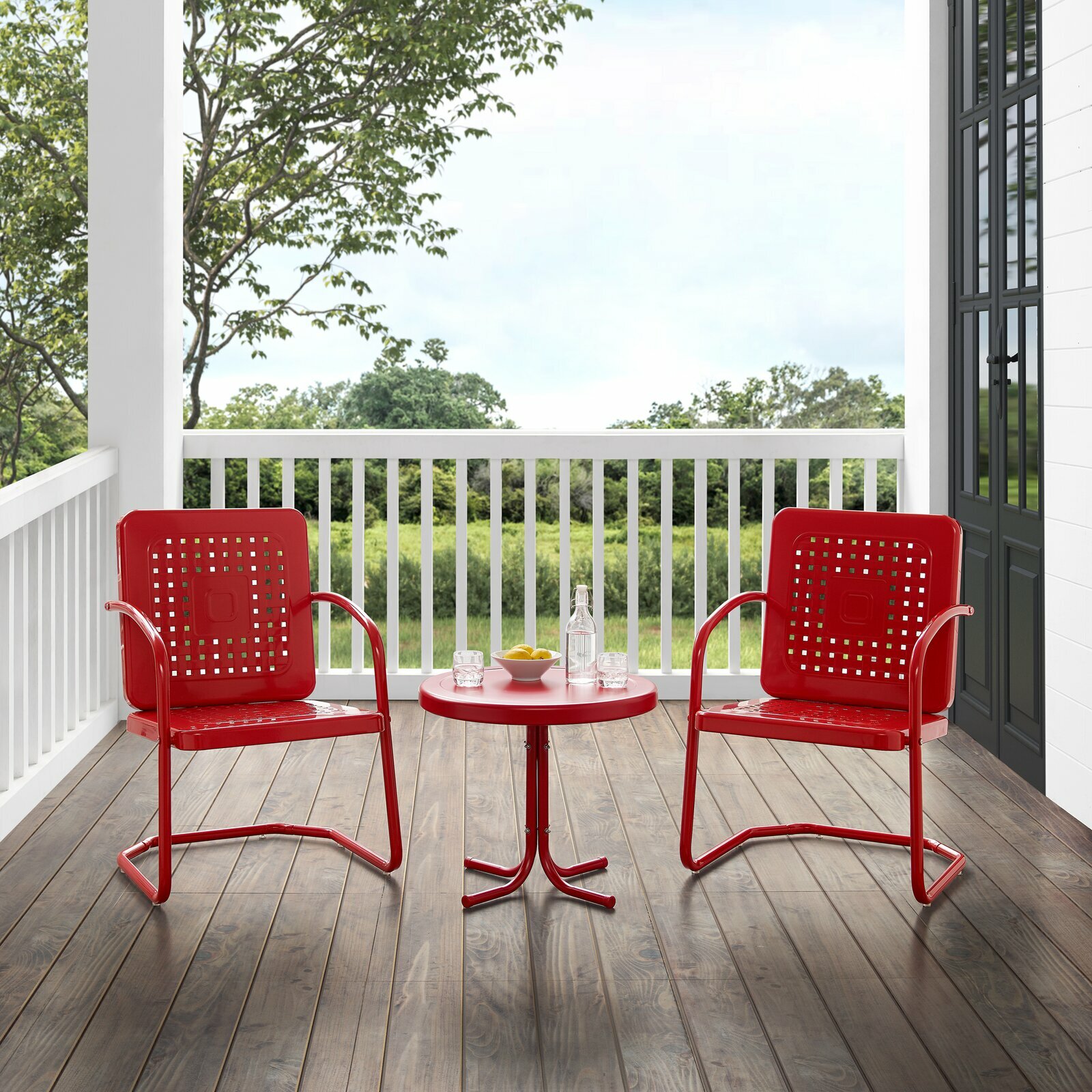 3 Piece Red Retro Metal Patio Chair Bistro Set Home Outdoor Furniture Garden